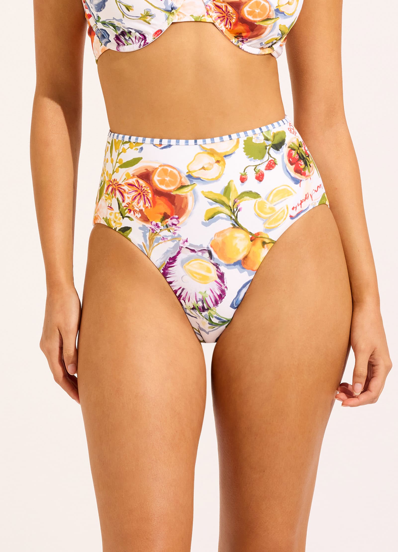 Riviera Coast High Waisted Bikini Bottom - White view 2