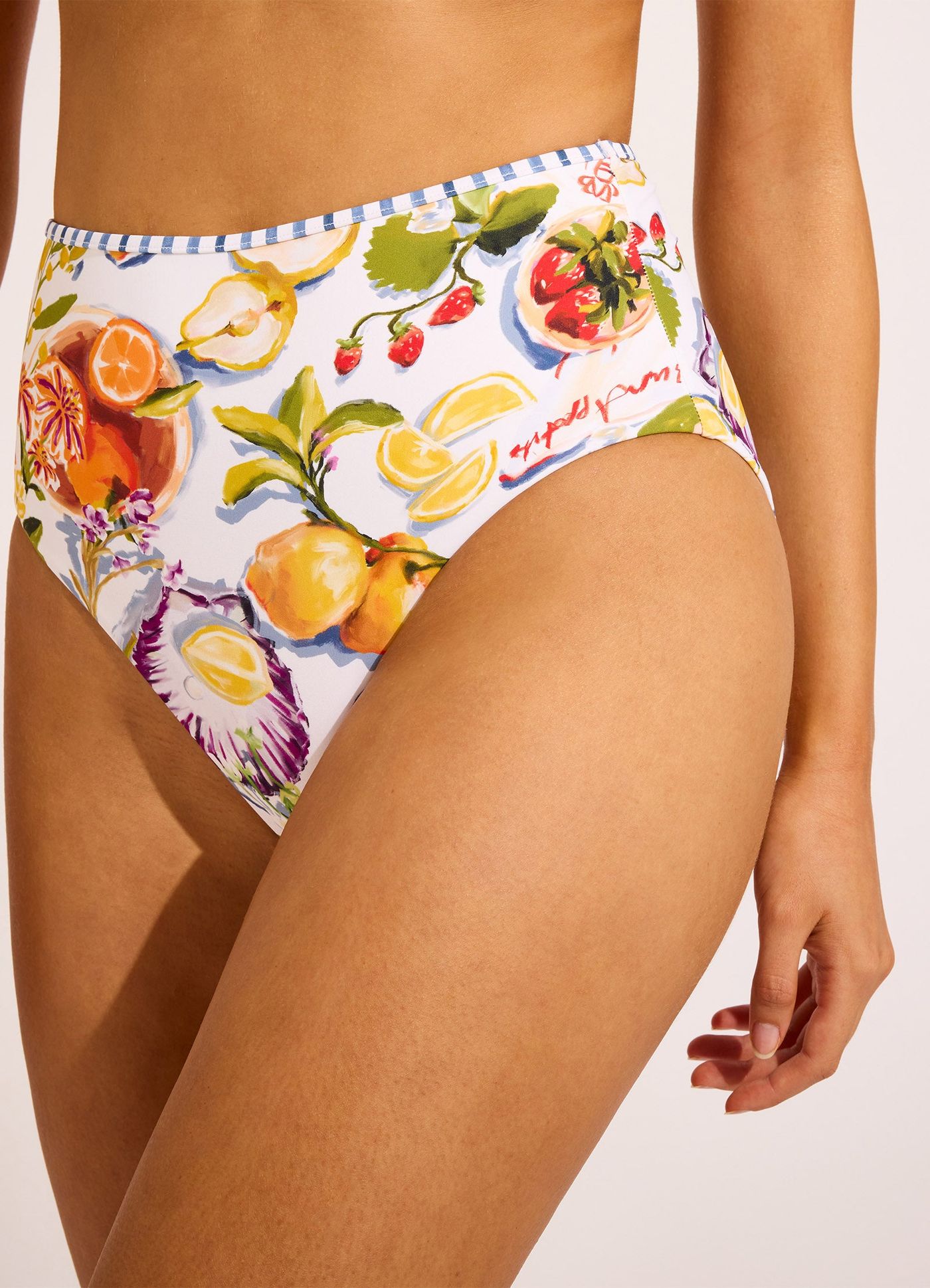 Riviera Coast High Waisted Bikini Bottom - White view 5