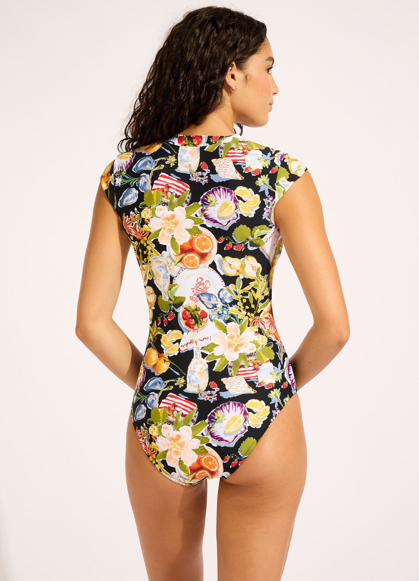 Riviera Coast Zip Front One Piece Swimsuit - Black view 3