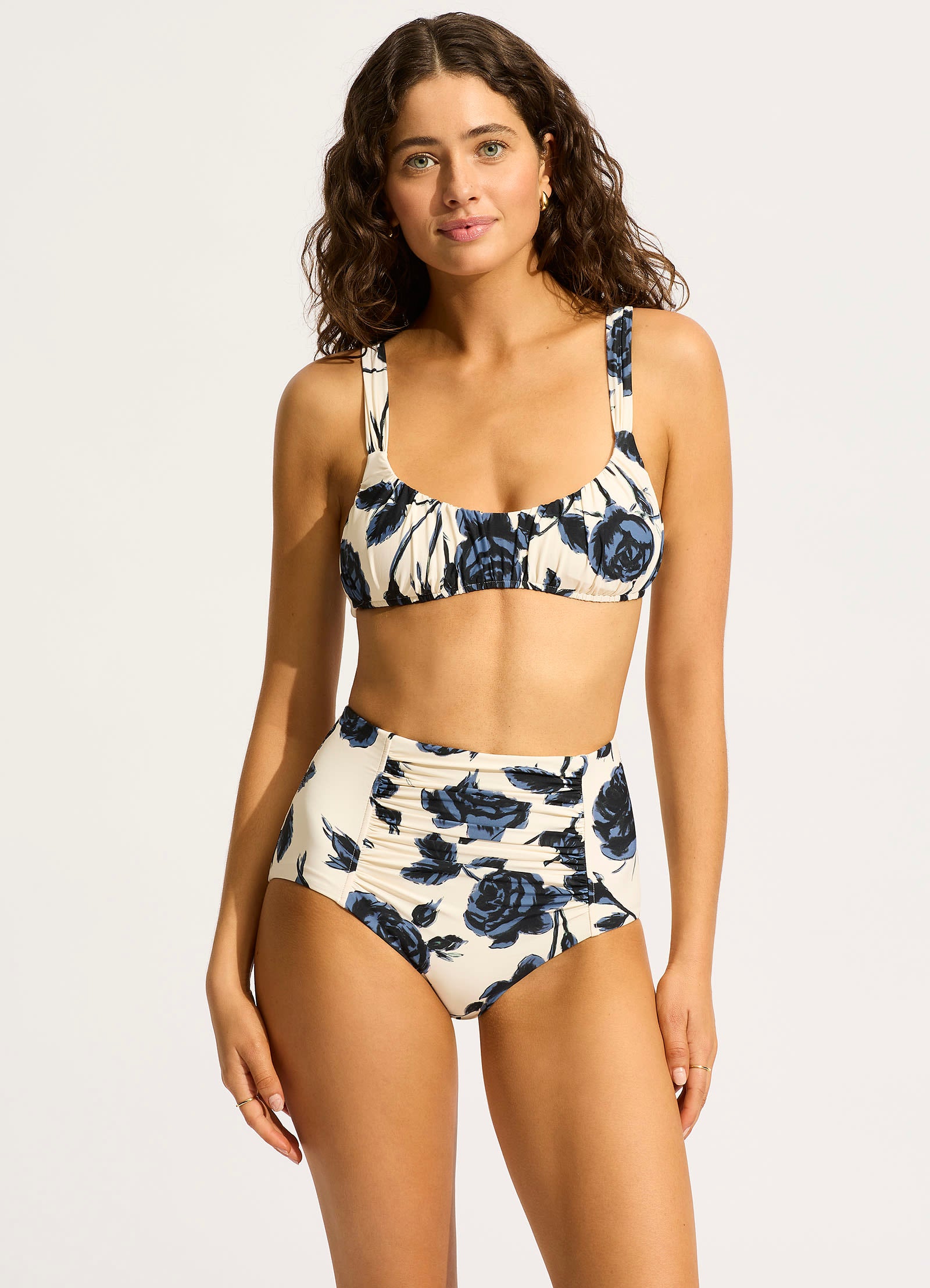 Rococo Ruched Bikini Bralette - Black - Black