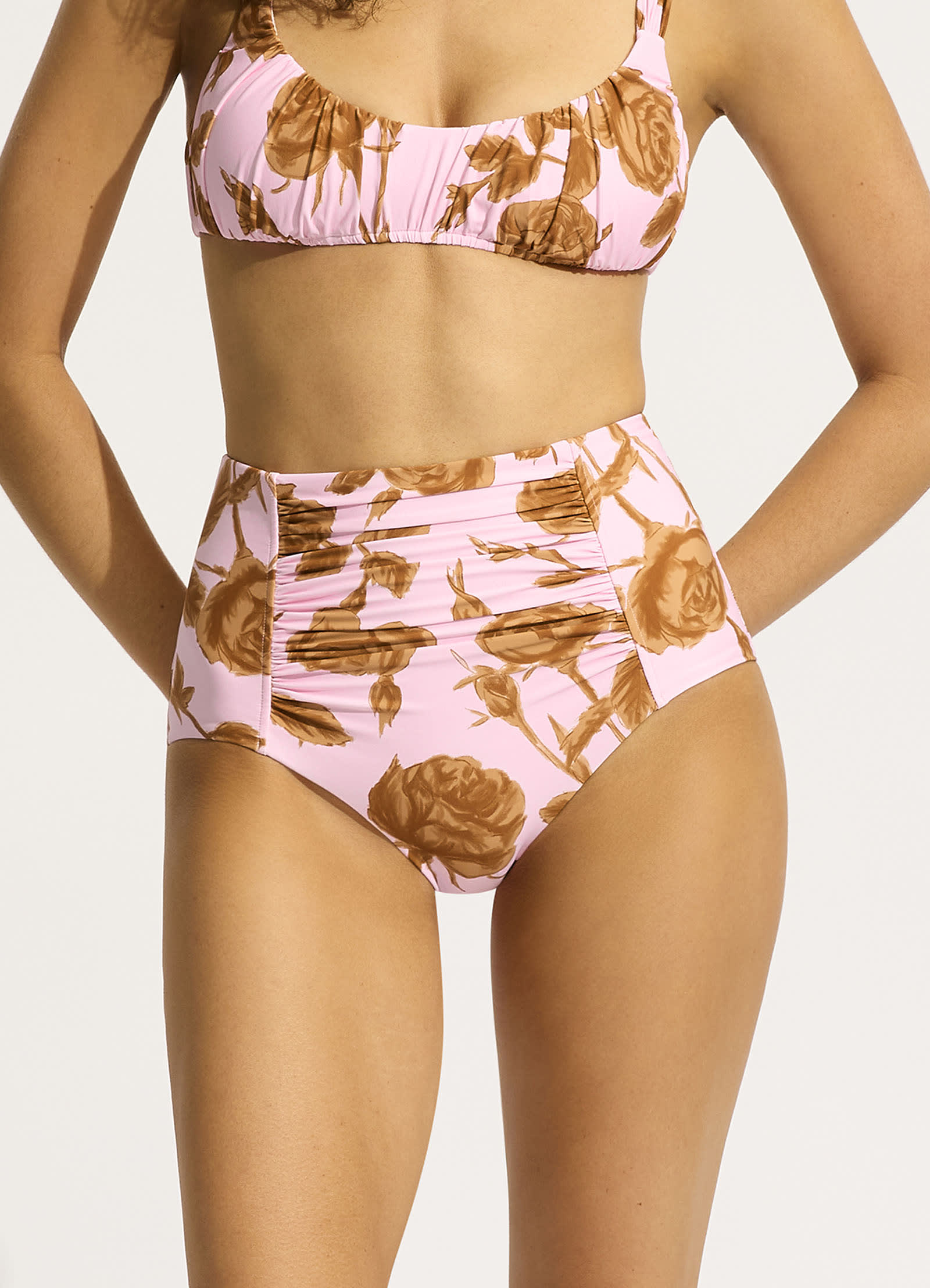 Rococo Ruched Front High Waisted Bikini Bottom - Blossom - Blossom view 2