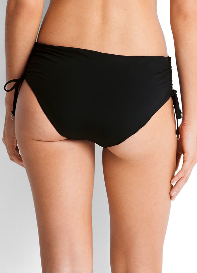 Ruched Side Hipster Bikini Bottom - Black - Black view 2