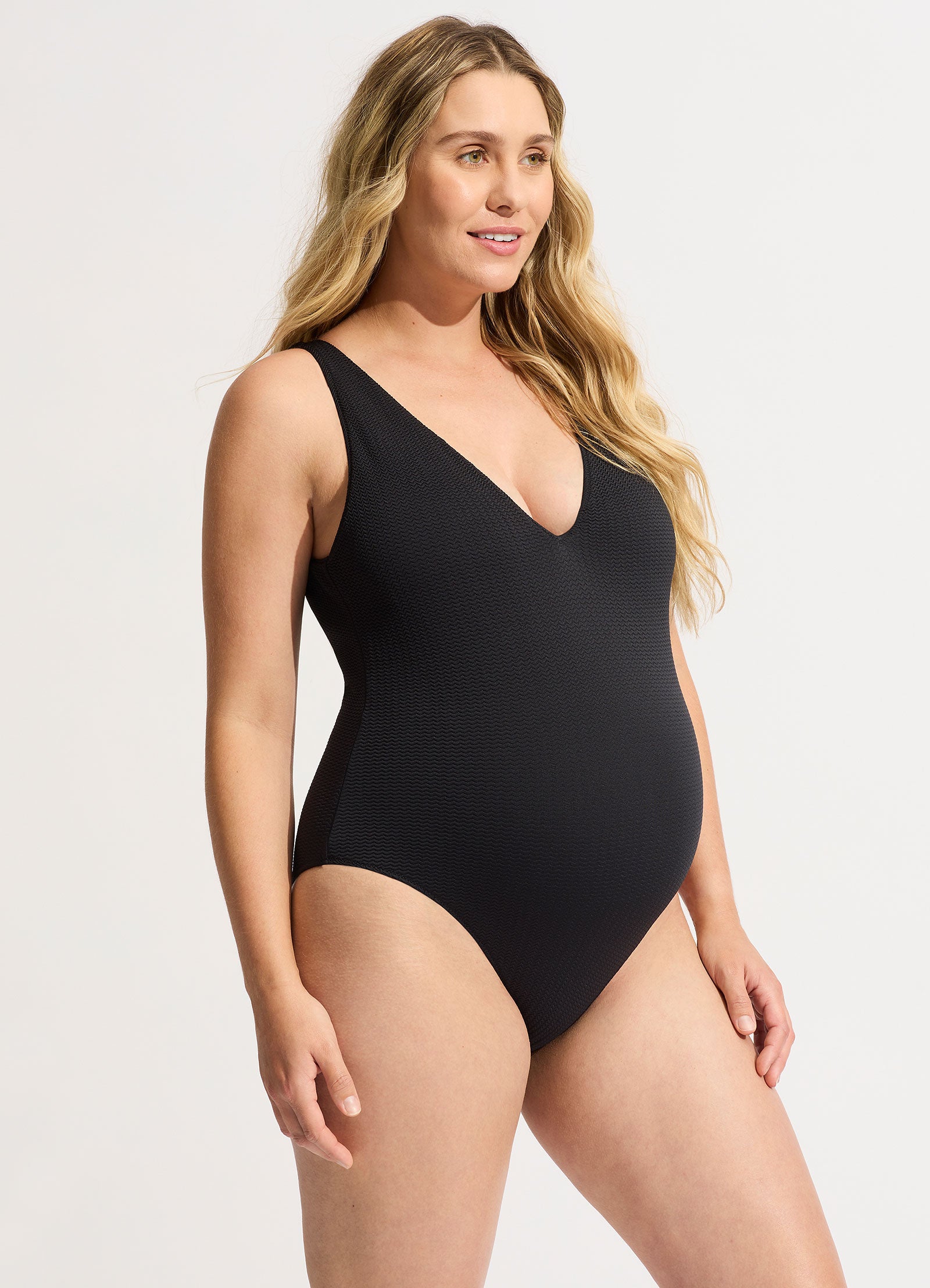Sea Dive Deep V Neck One Piece - Black - Black view 3