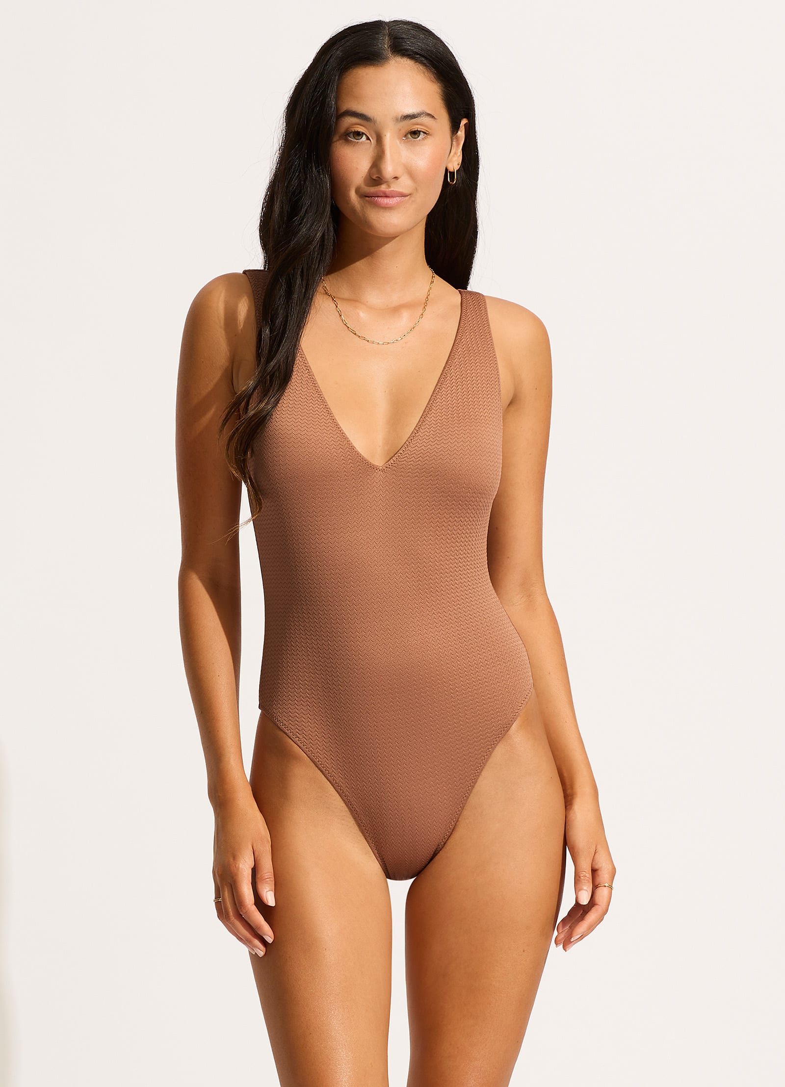 Sea Dive Deep V Neck One Piece - Bronze - Bronze