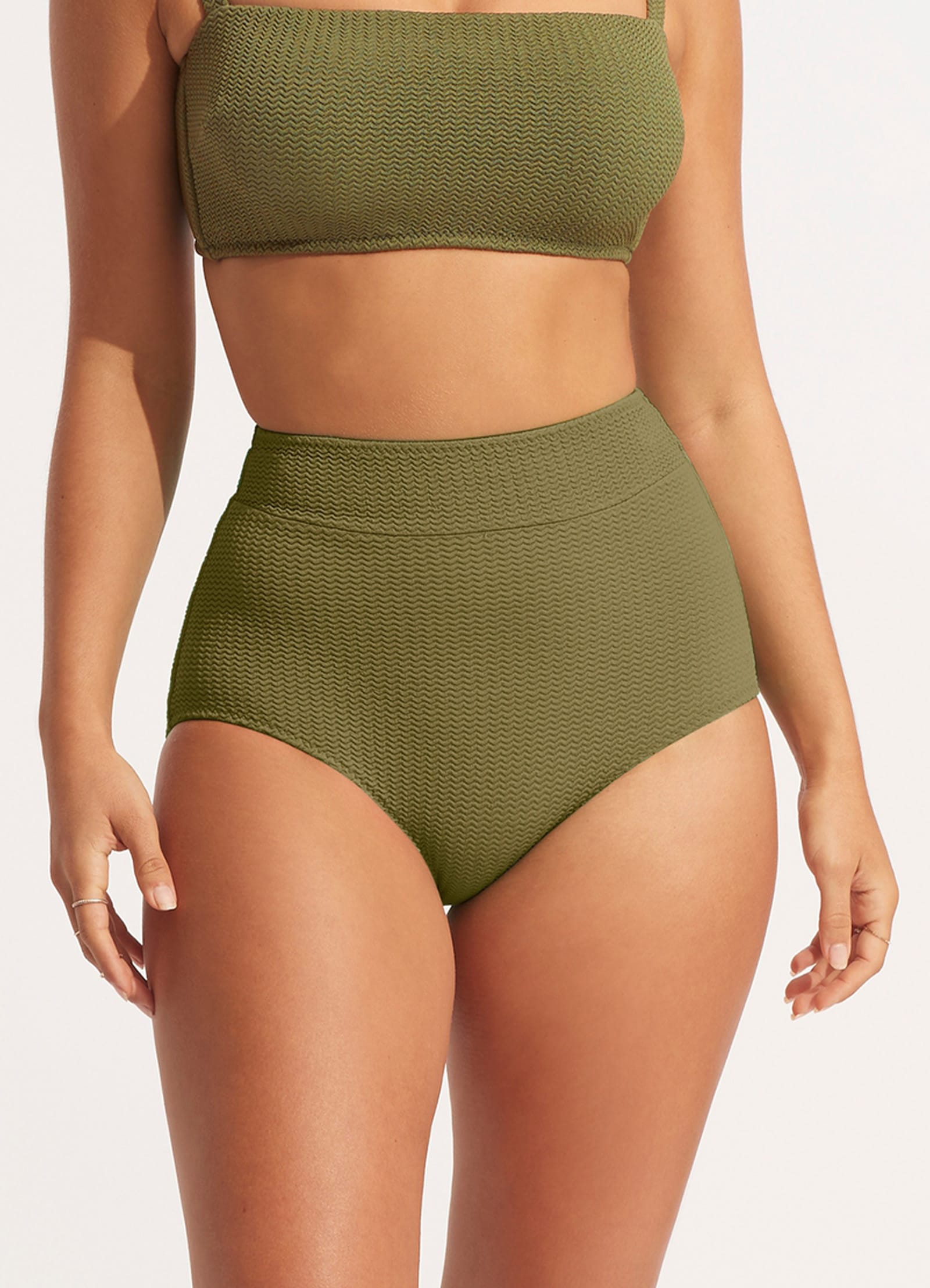 Sea Dive High Waisted Bikini Bottom - Khaki - Khaki view 2