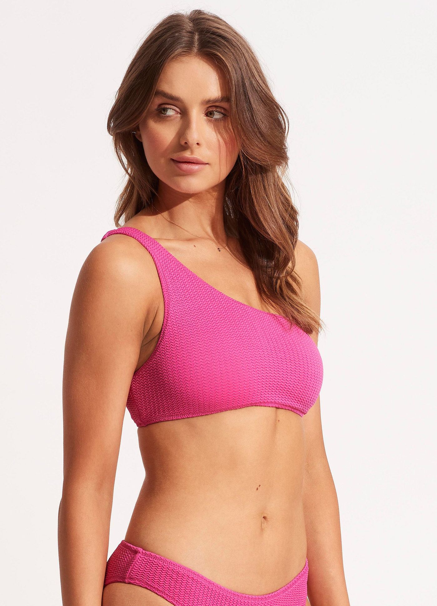 Sea Dive One Shoulder Top - Fuchsia Rose - Fuchsia Rose view 3