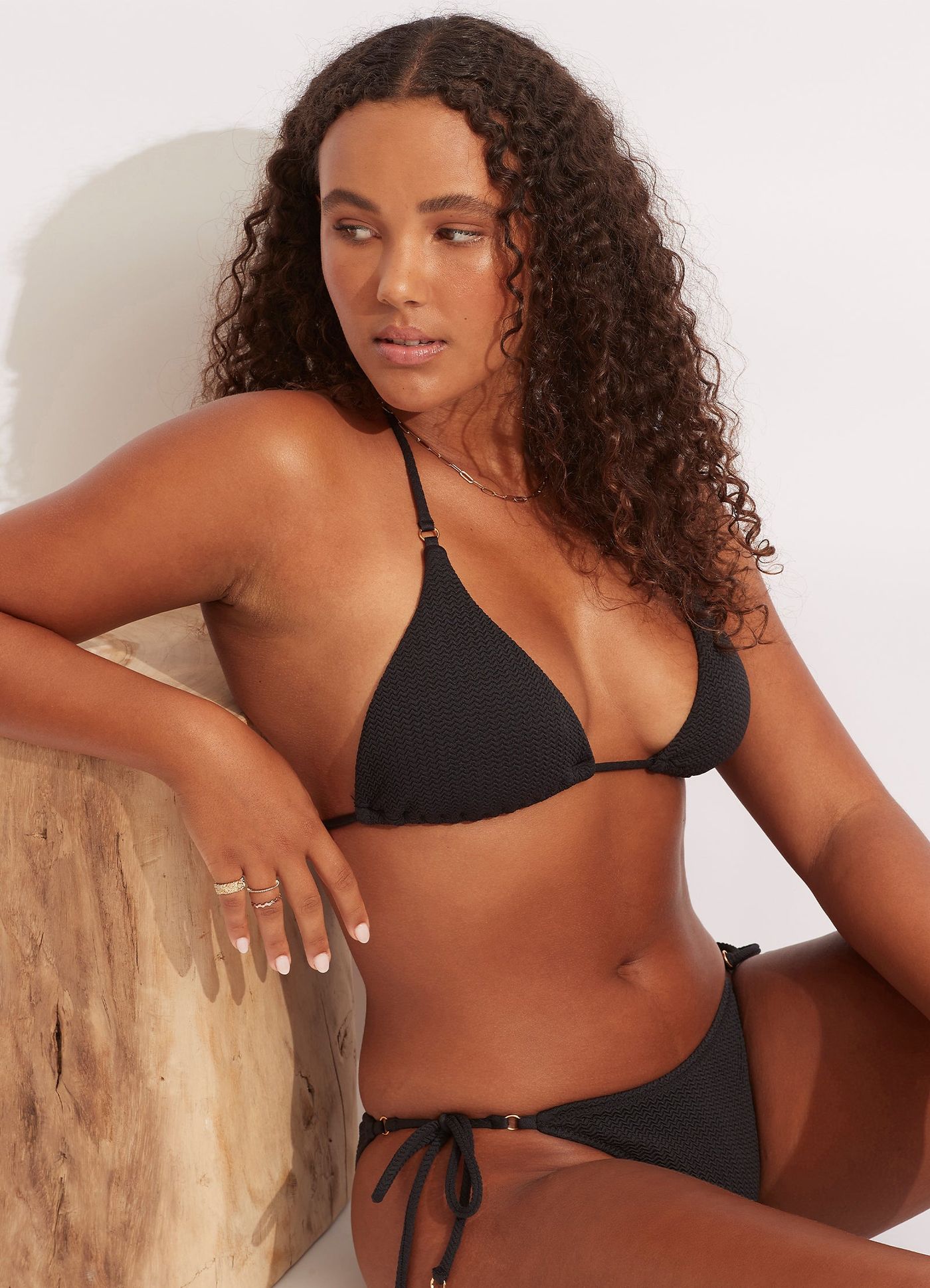 Sea Dive Slide Triangle Bikini Top - Black - Black view 4