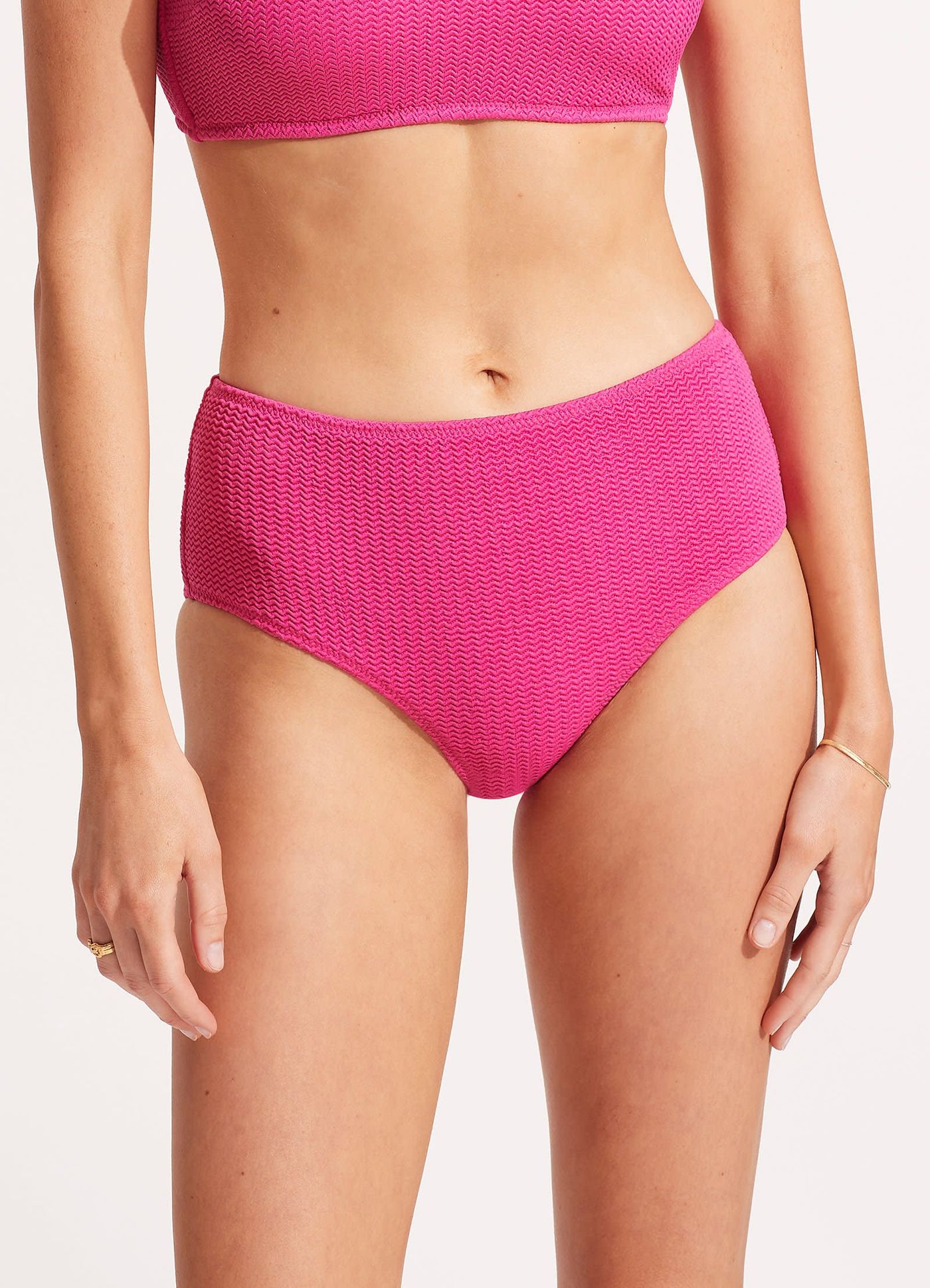 Sea Dive Wide Side Retro Bikini Bottom - Fuchsia Rose - Fuchsia Rose view 4