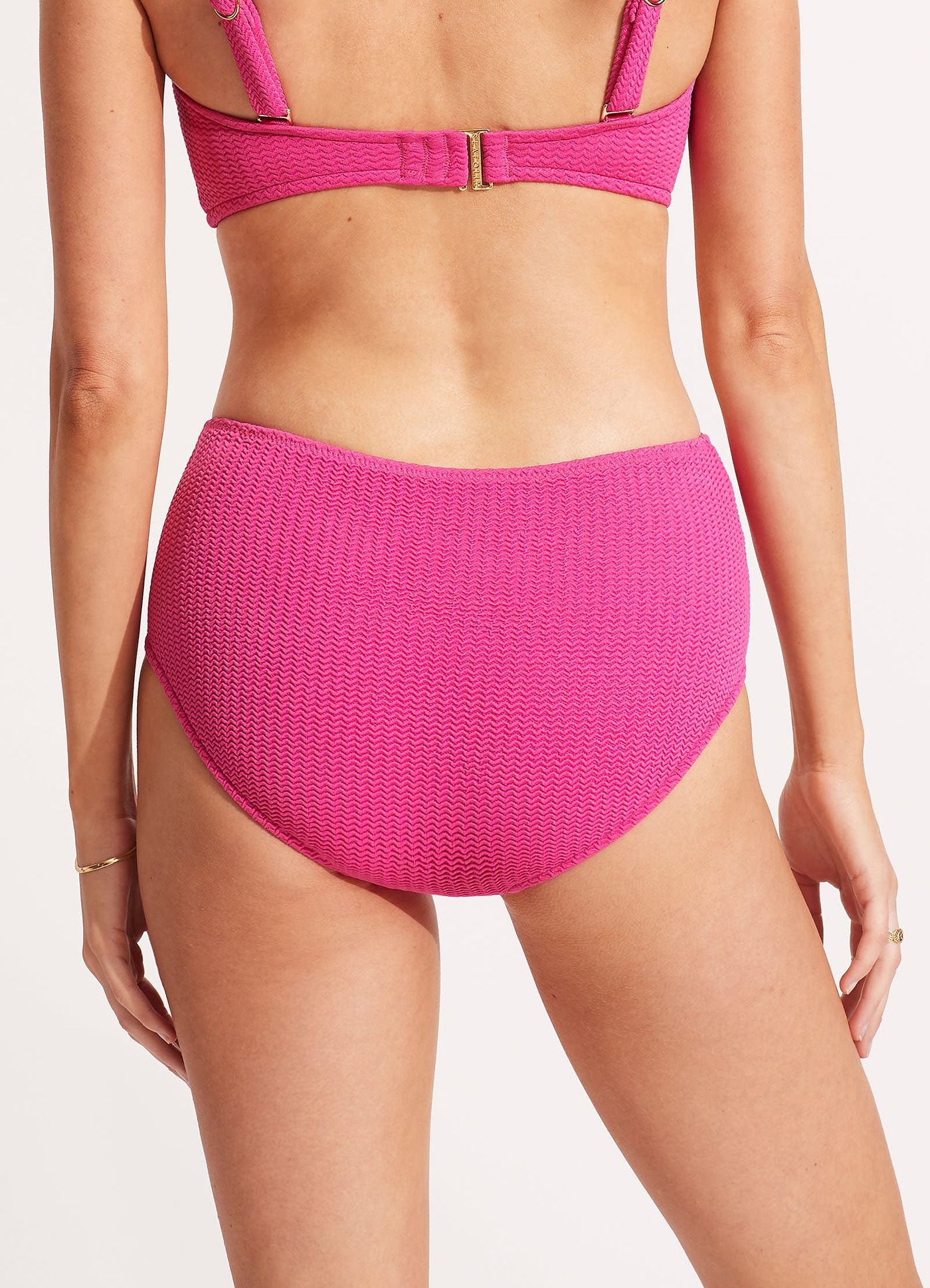 Sea Dive Wide Side Retro Bikini Bottom - Fuchsia Rose - Fuchsia Rose view 6
