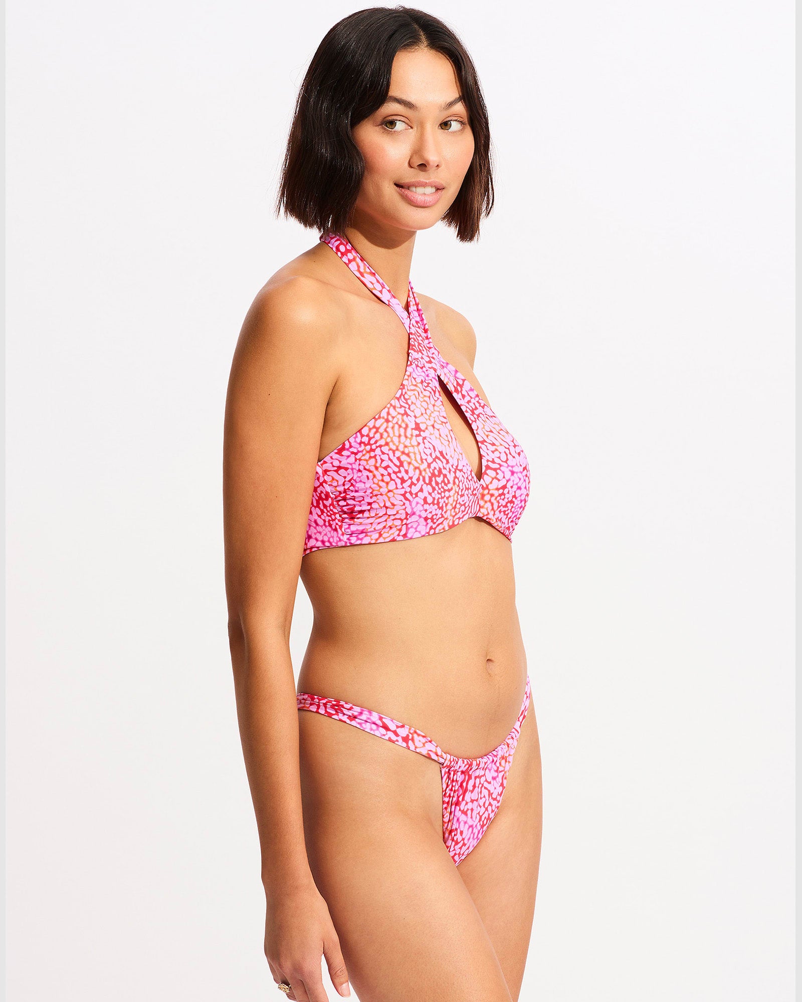 Sea Skin Cross Front Bra Bikini Top - Fuchsia Rose - Fuchsia Rose view 3