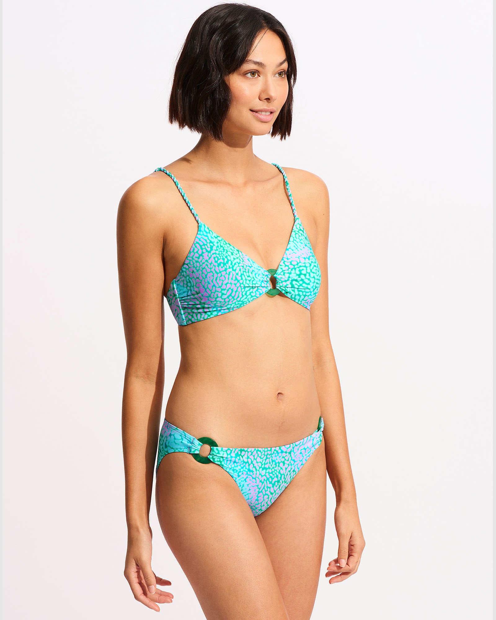 Sea Skin Ring Front Bralette Bikini Top - Vivid Green - Vivid Green view 3