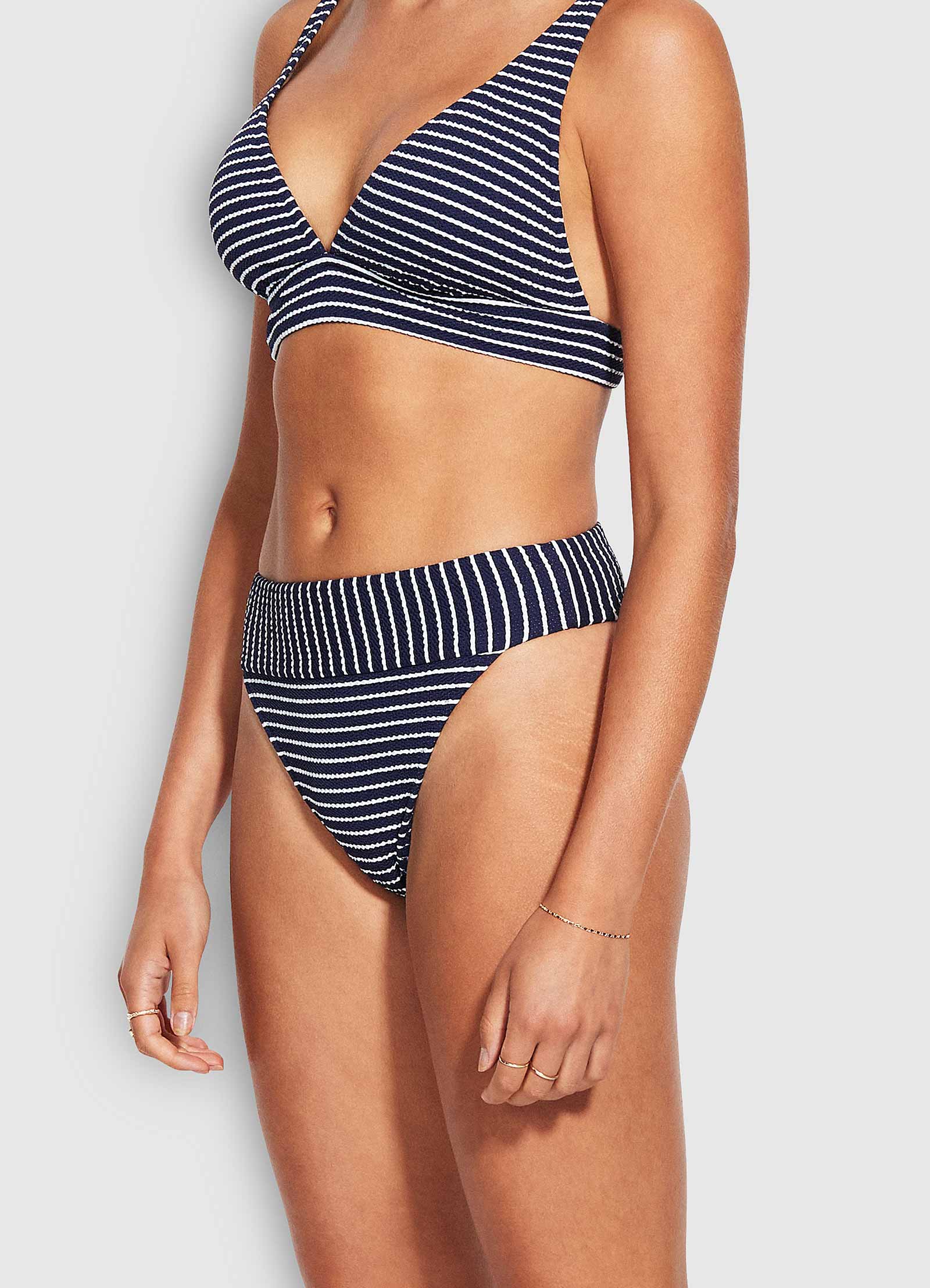 Seaside Stripe Banded High Rise Bikini Bottom - True Navy - True Navy view 4
