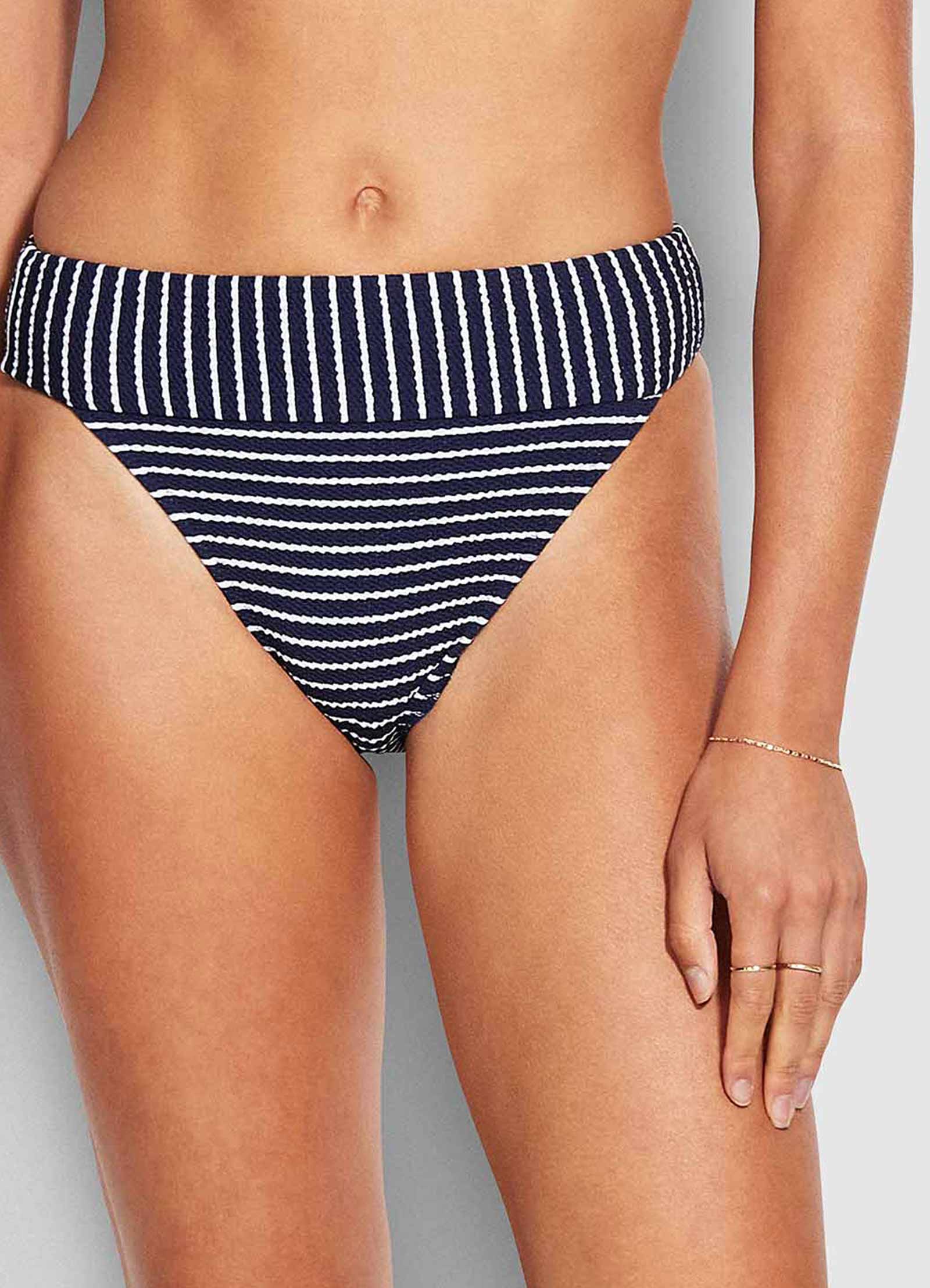 Seaside Stripe Banded High Rise Bikini Bottom - True Navy - True Navy view 5