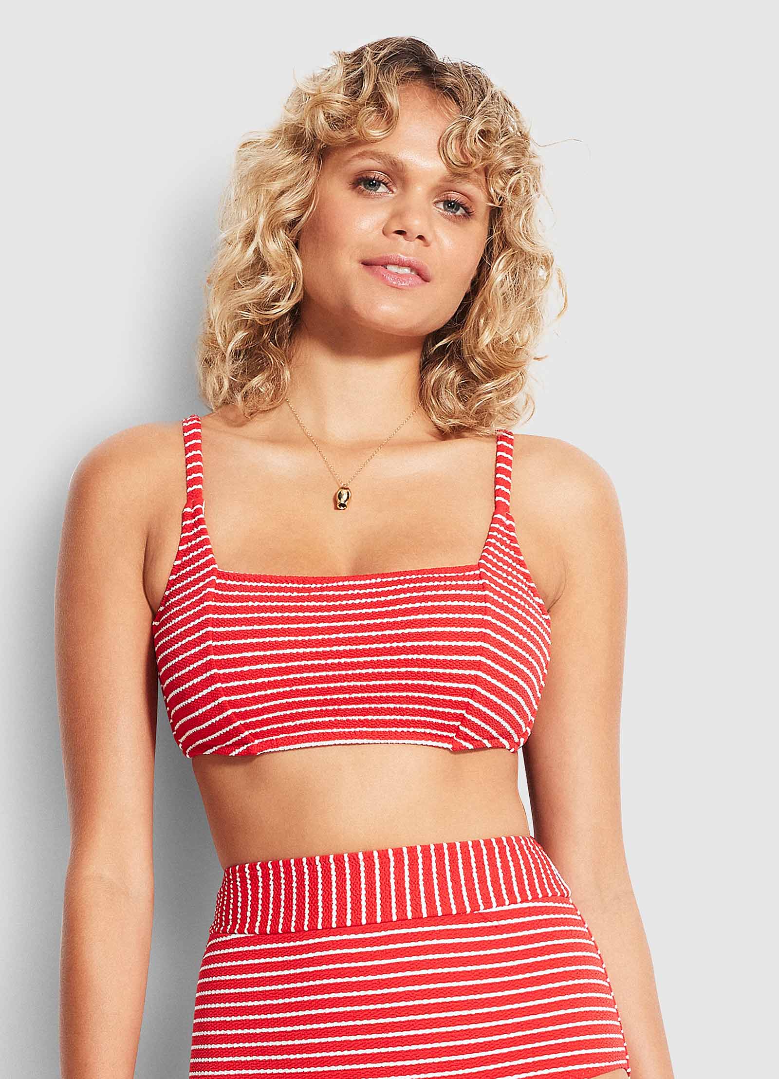 Seaside Stripe DD Square Neck Tank Bikini Top - Chilli Red - Chilli Red view 5