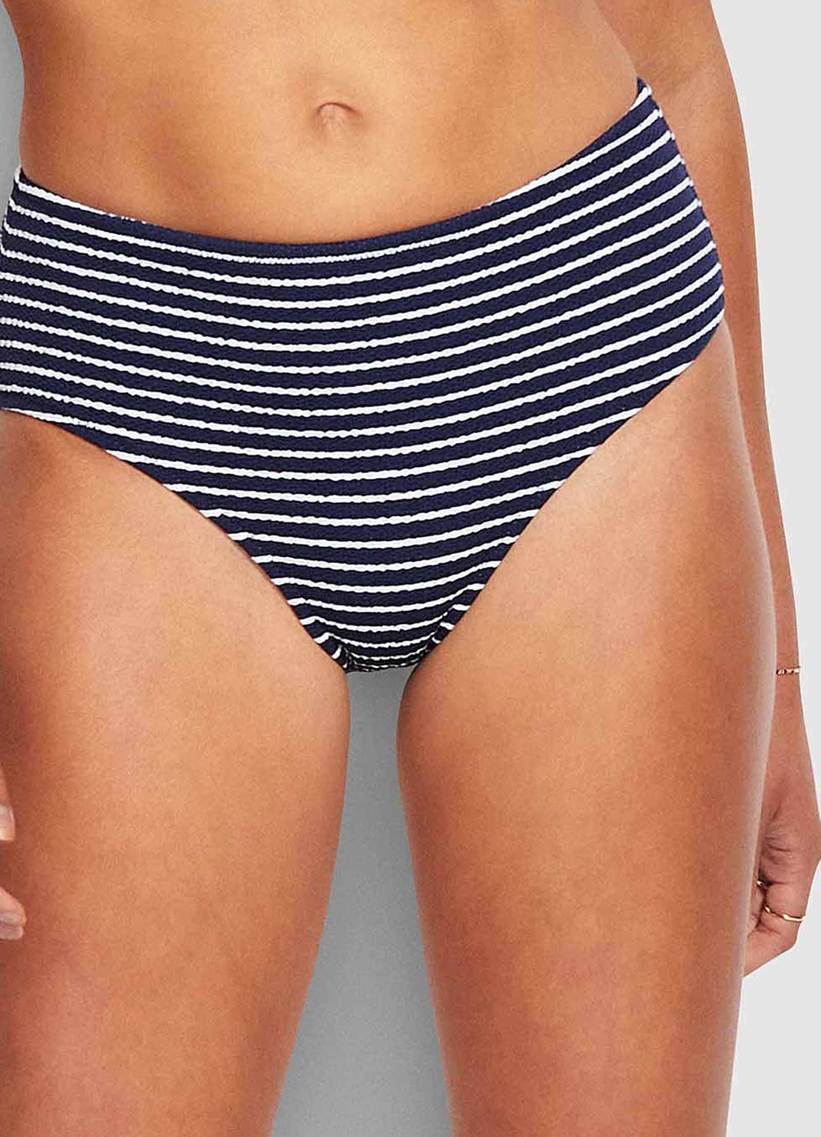 Seaside Stripe Wide Side Retro Bikini Bottom - True Navy - True Navy view 4