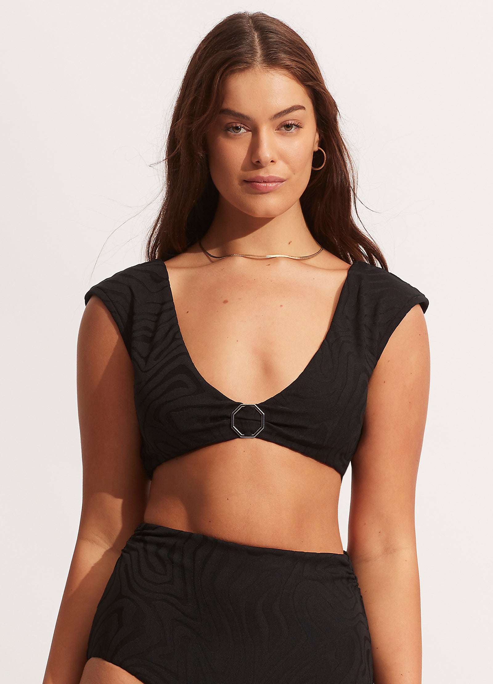 Second Wave Cap Sleeve Top - Black - Black view 2