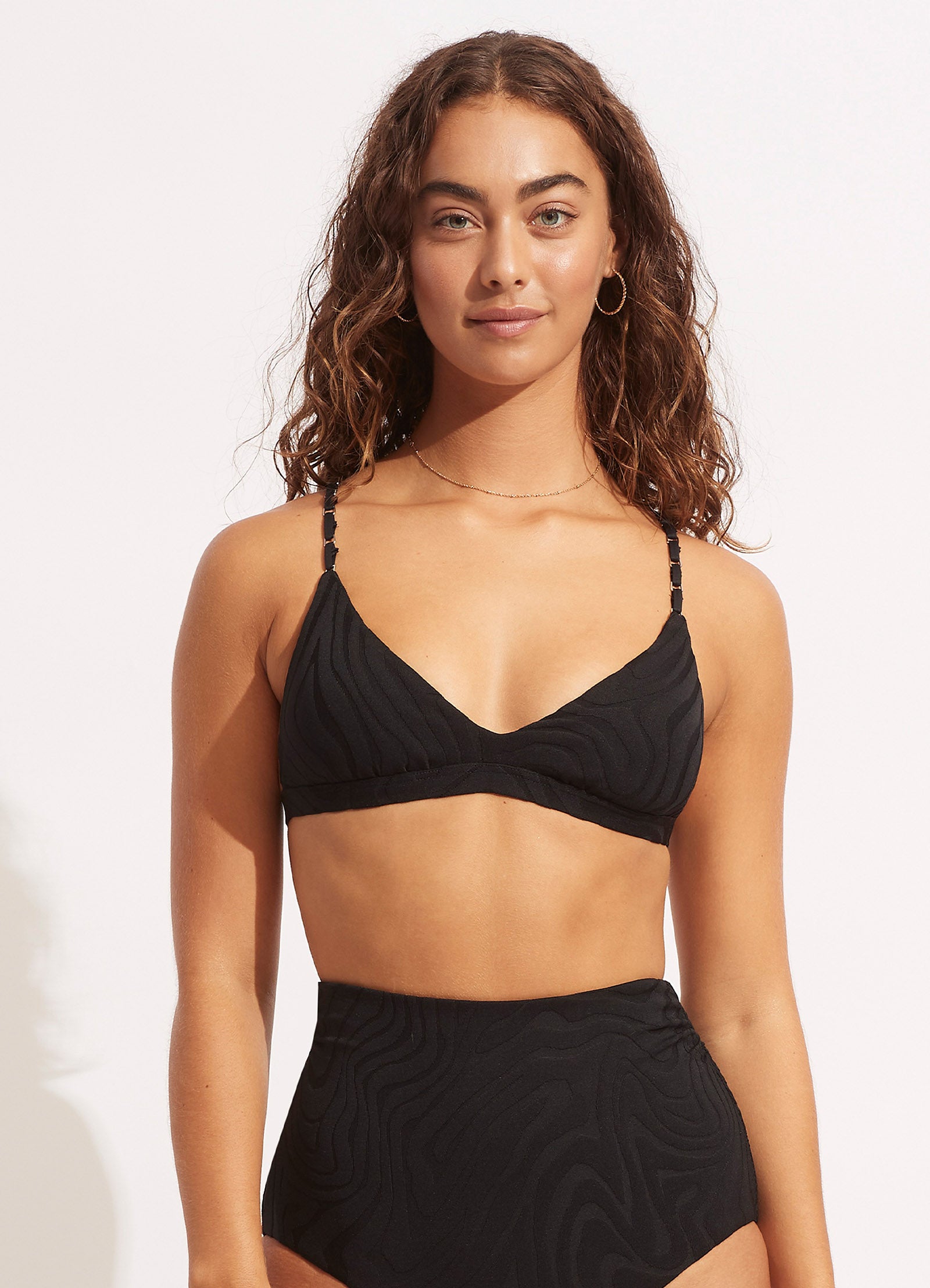 Second Wave Fixed Tri Bra - Black - Black view 2
