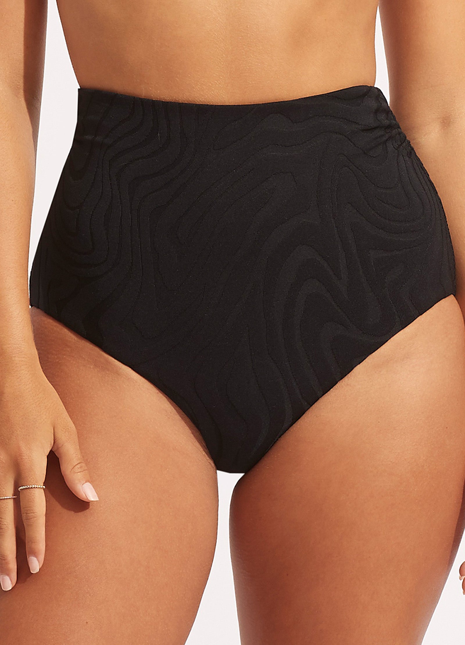 Second Wave High Waist Bikini Bottom - Black - Black view 2