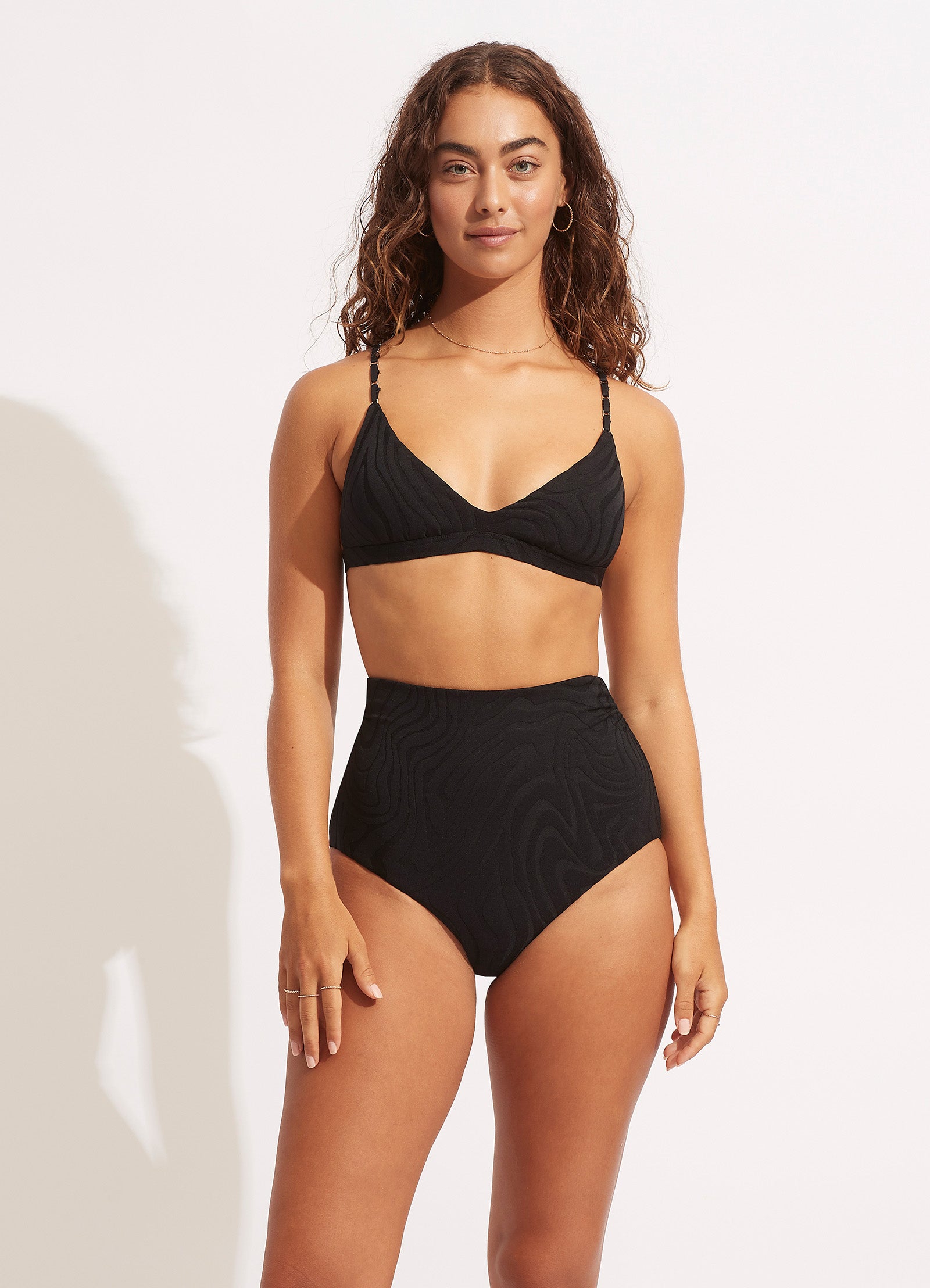 Second Wave High Waist Bikini Bottom - Black - Black view 3