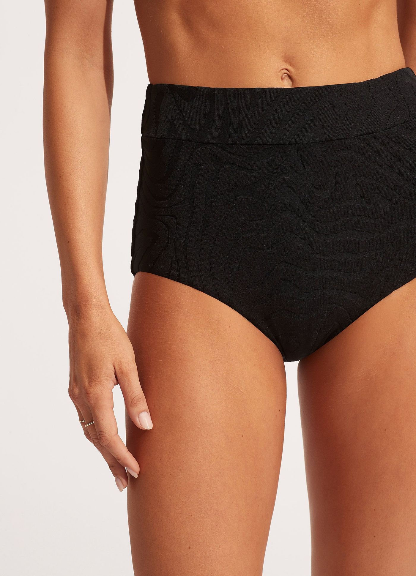 Second Wave High Waisted Bikini Bottom - Black - Black view 6