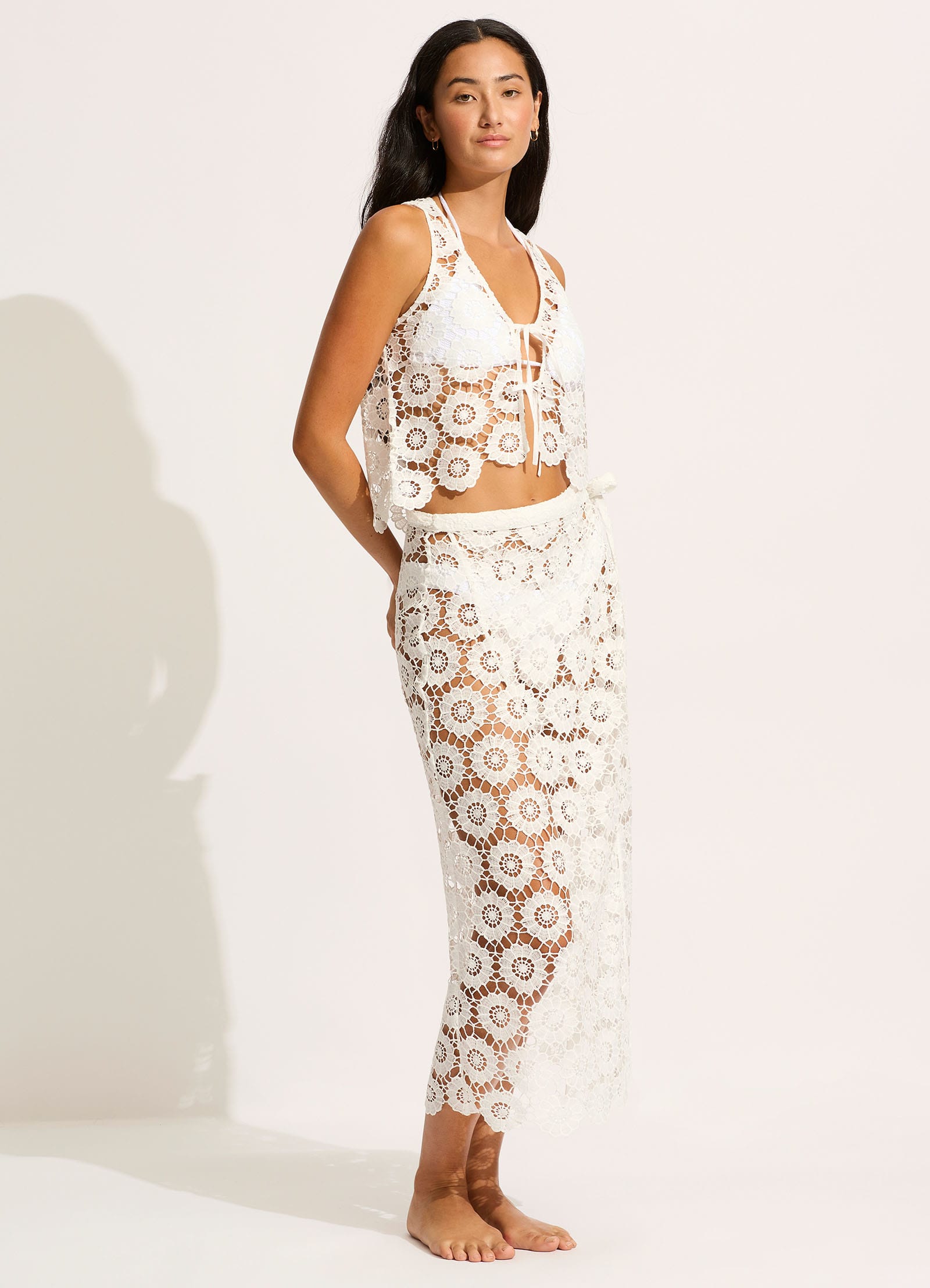 Secret Garden Maxi Wrap Maxi Skirt - White - White view 4