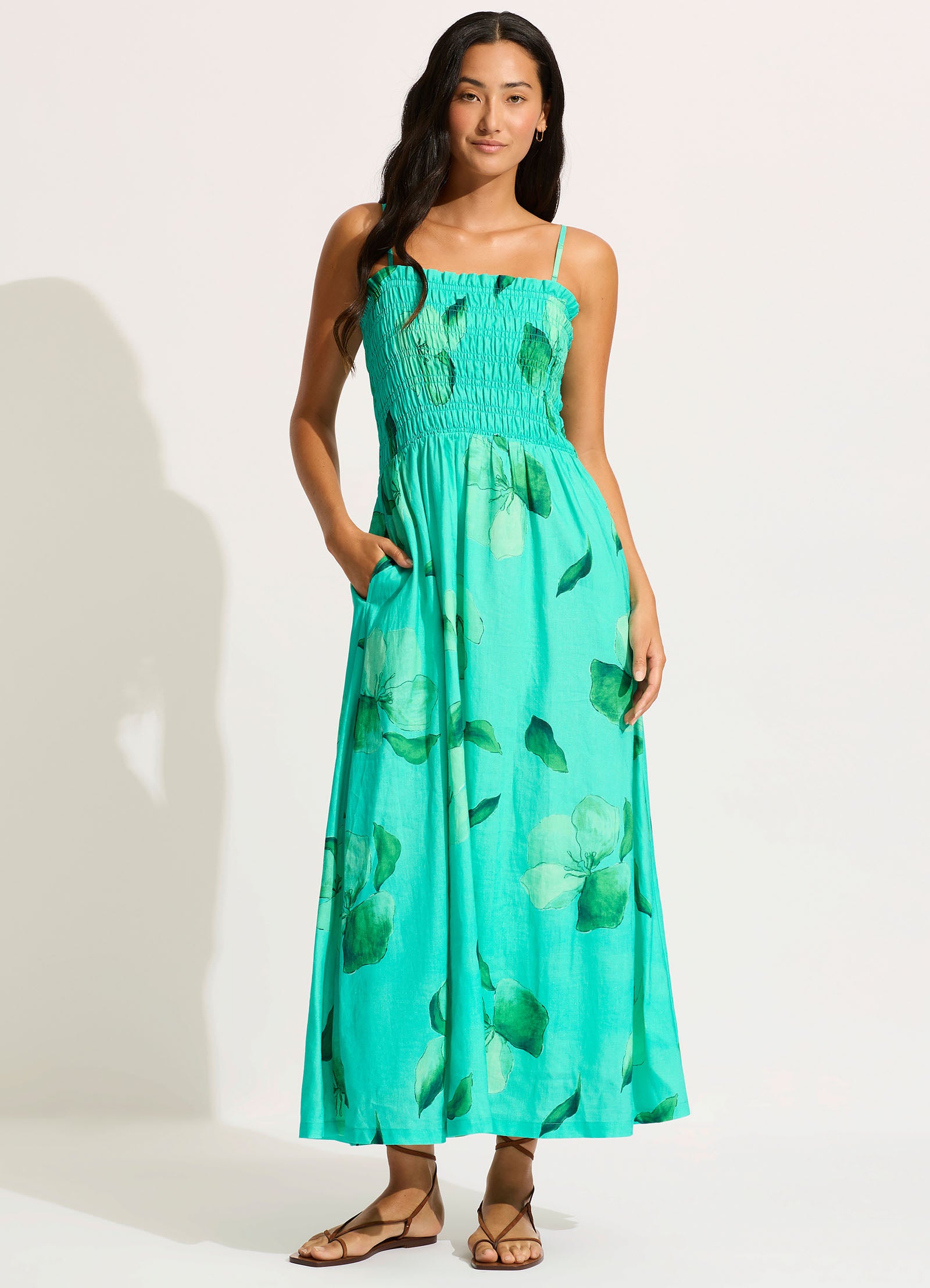 Secret Garden Shirred Maxi Dress - Jade - Jade