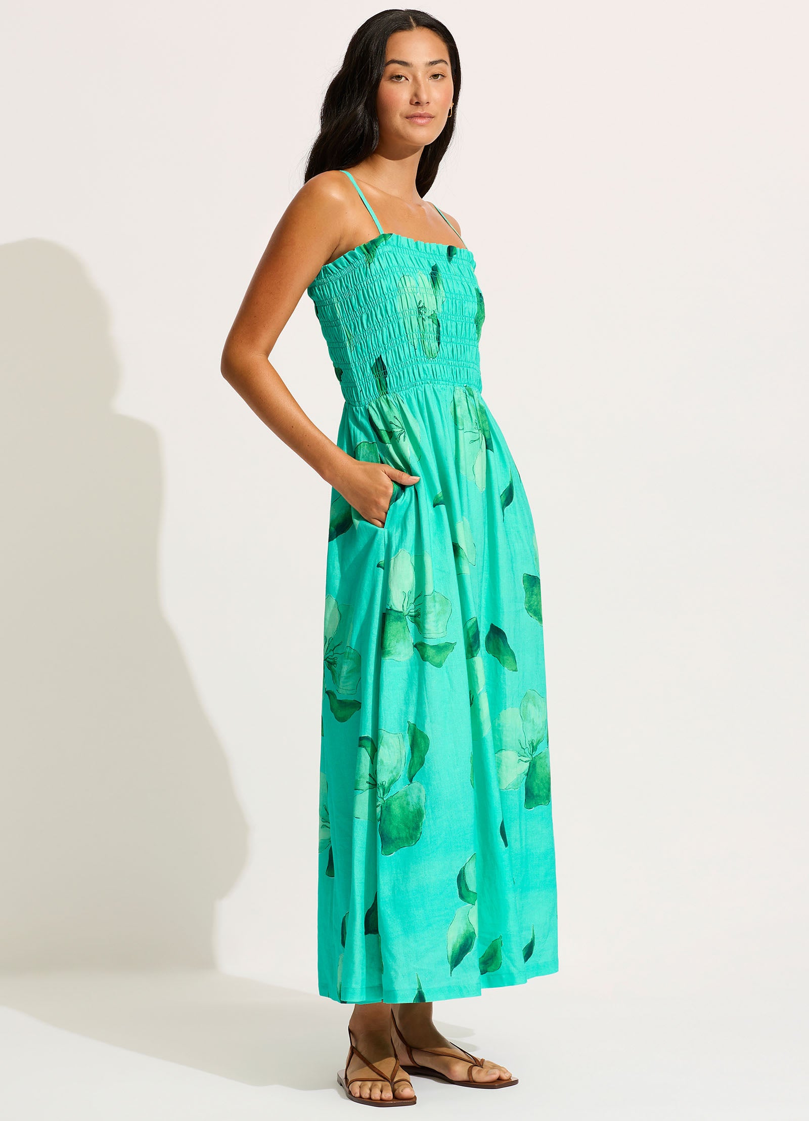 Secret Garden Shirred Maxi Dress - Jade - Jade view 2
