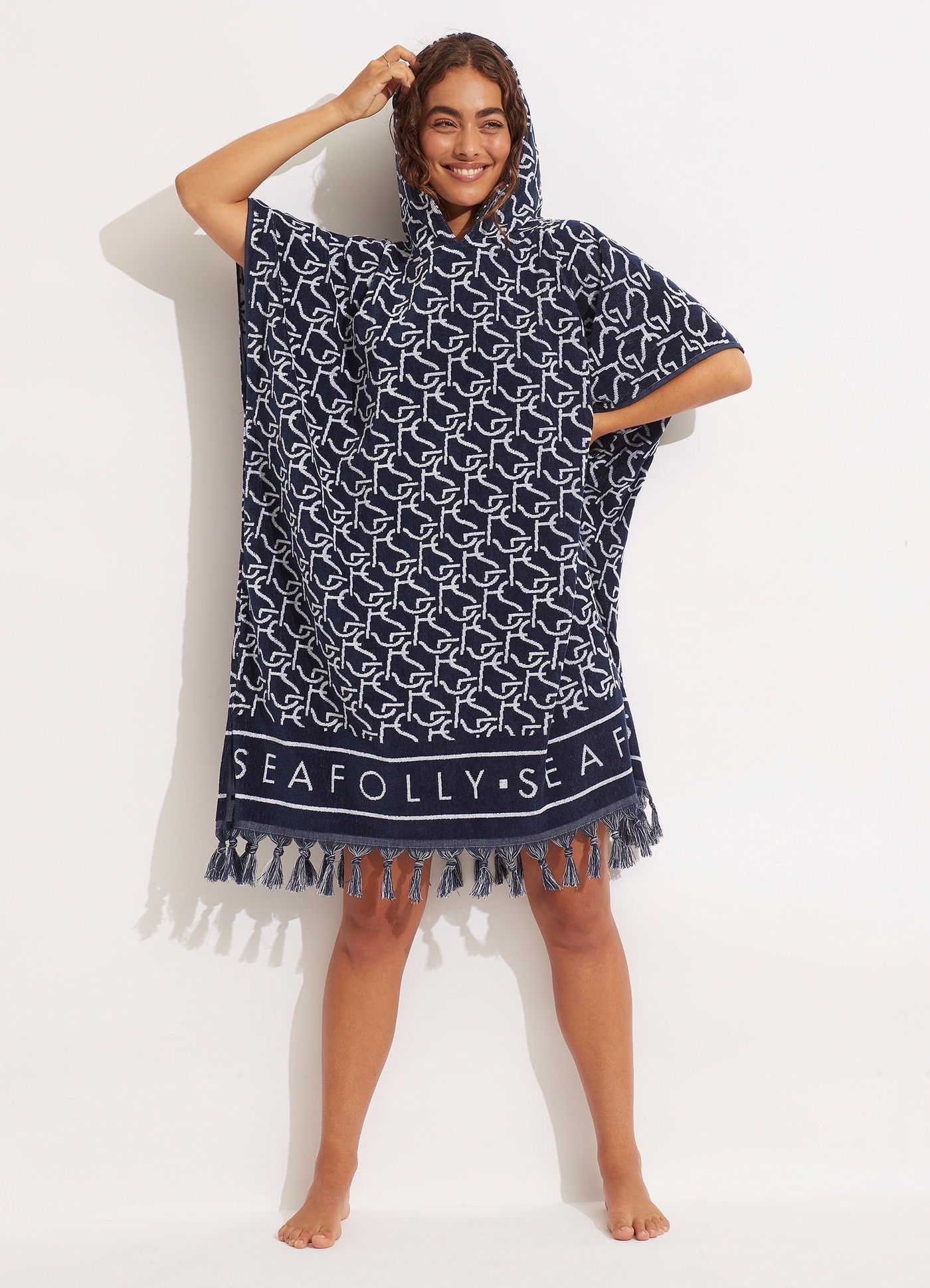 SF Monogram Towel Poncho - True Navy - True Navy