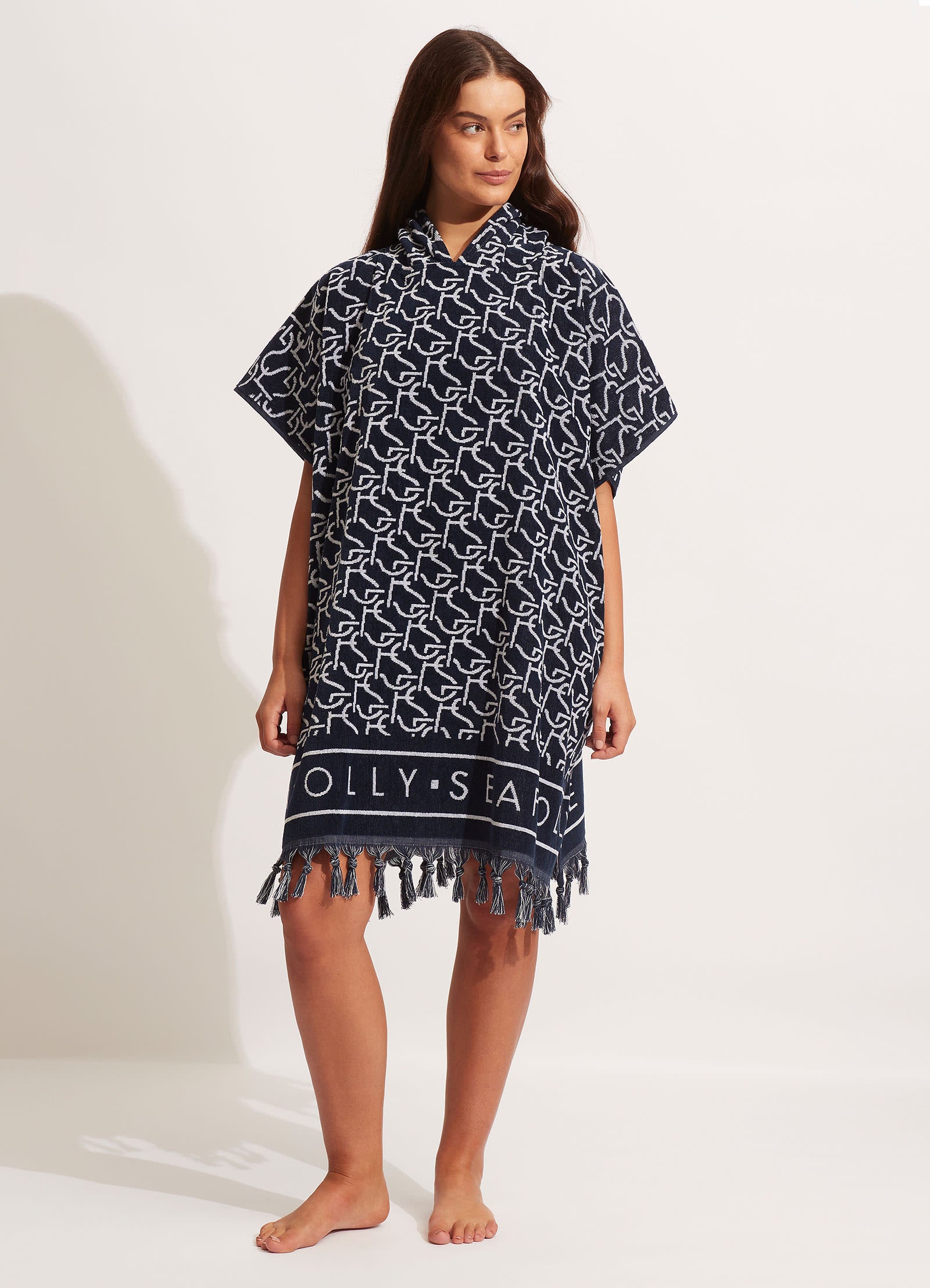 SF Monogram Towel Poncho - True Navy - True Navy view 2
