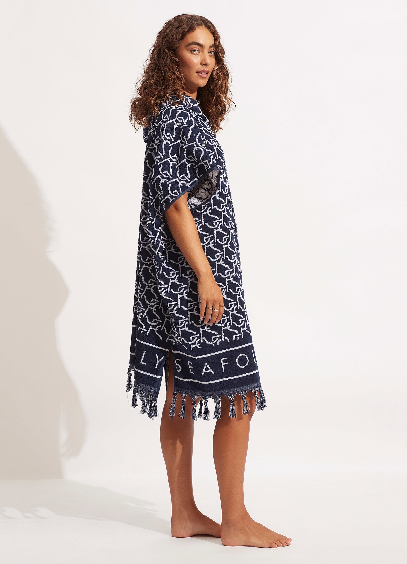 SF Monogram Towel Poncho - True Navy - True Navy view 3