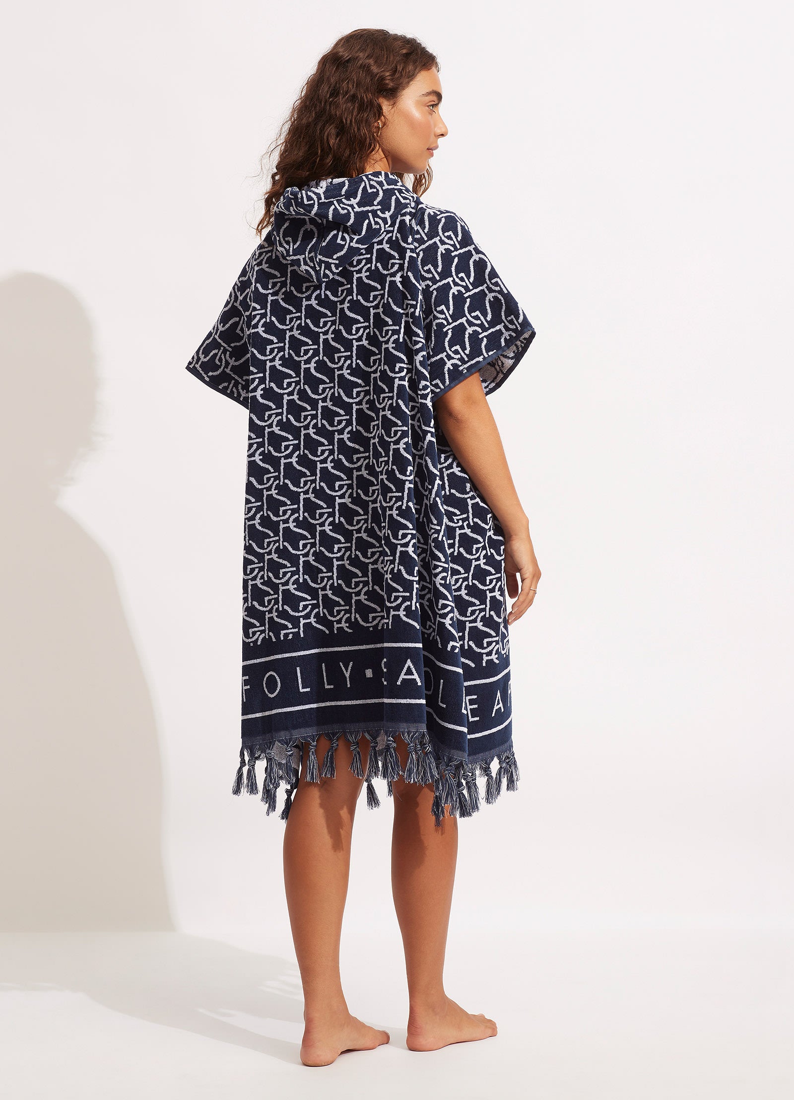 SF Monogram Towel Poncho - True Navy - True Navy view 4