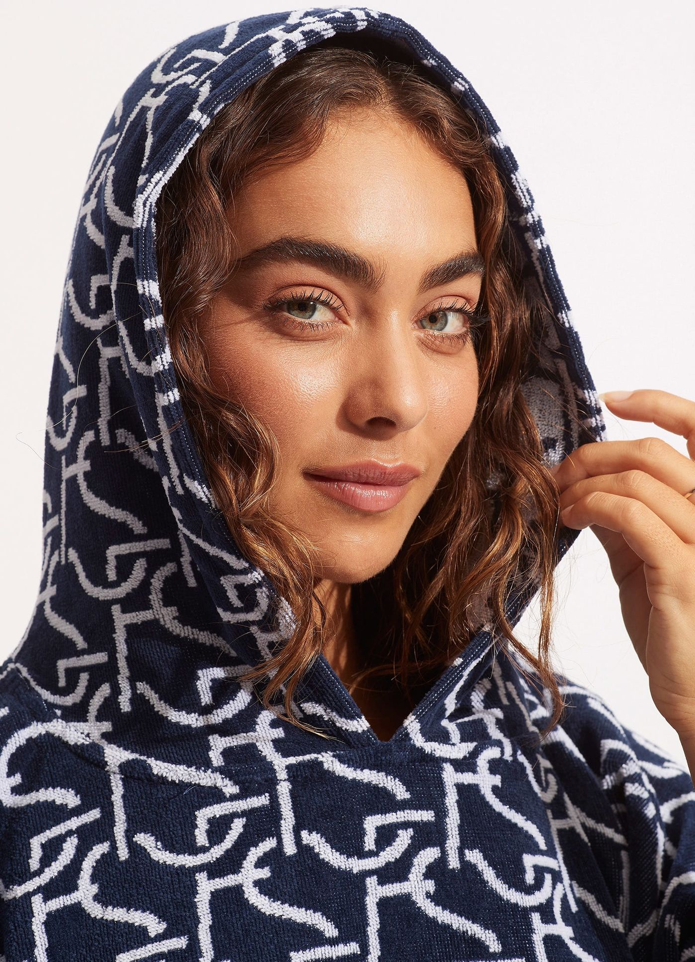 SF Monogram Towel Poncho - True Navy - True Navy view 5