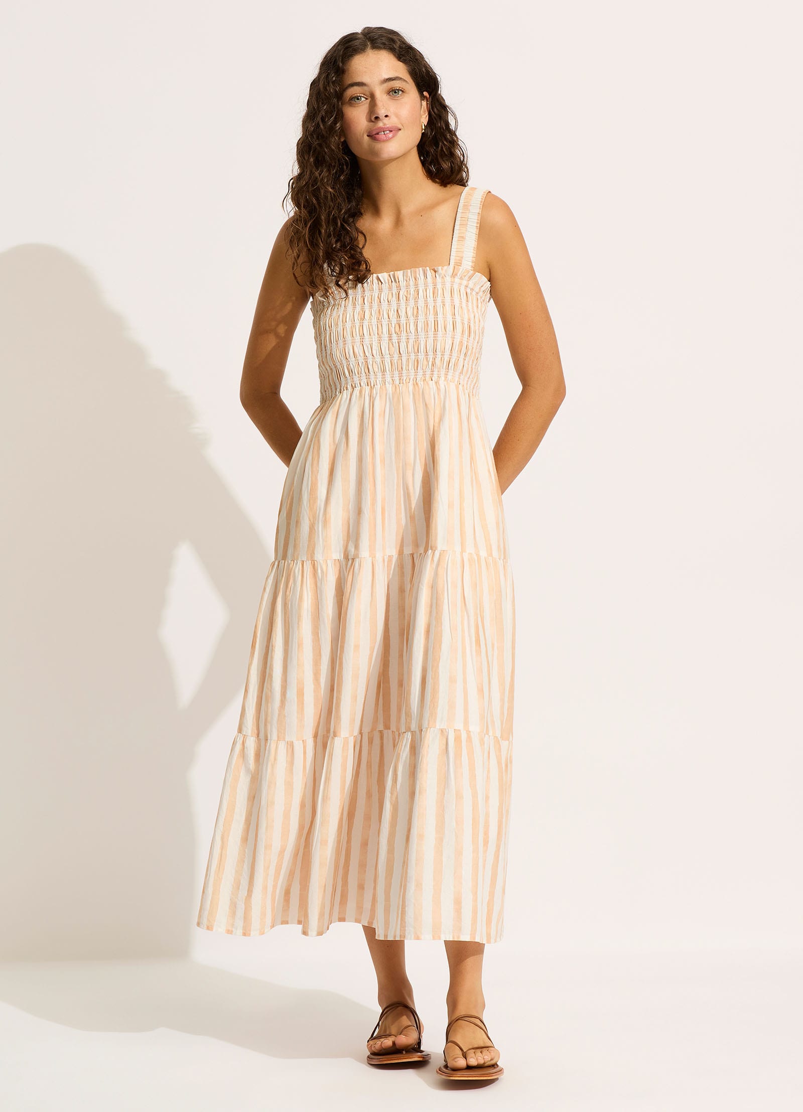 Shirred Midi Dress - Ecru - Ecru
