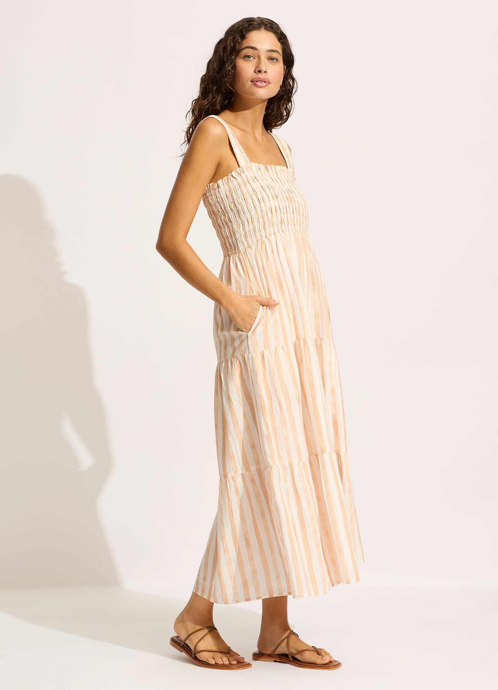 Shirred Midi Dress - Ecru - Ecru view 2