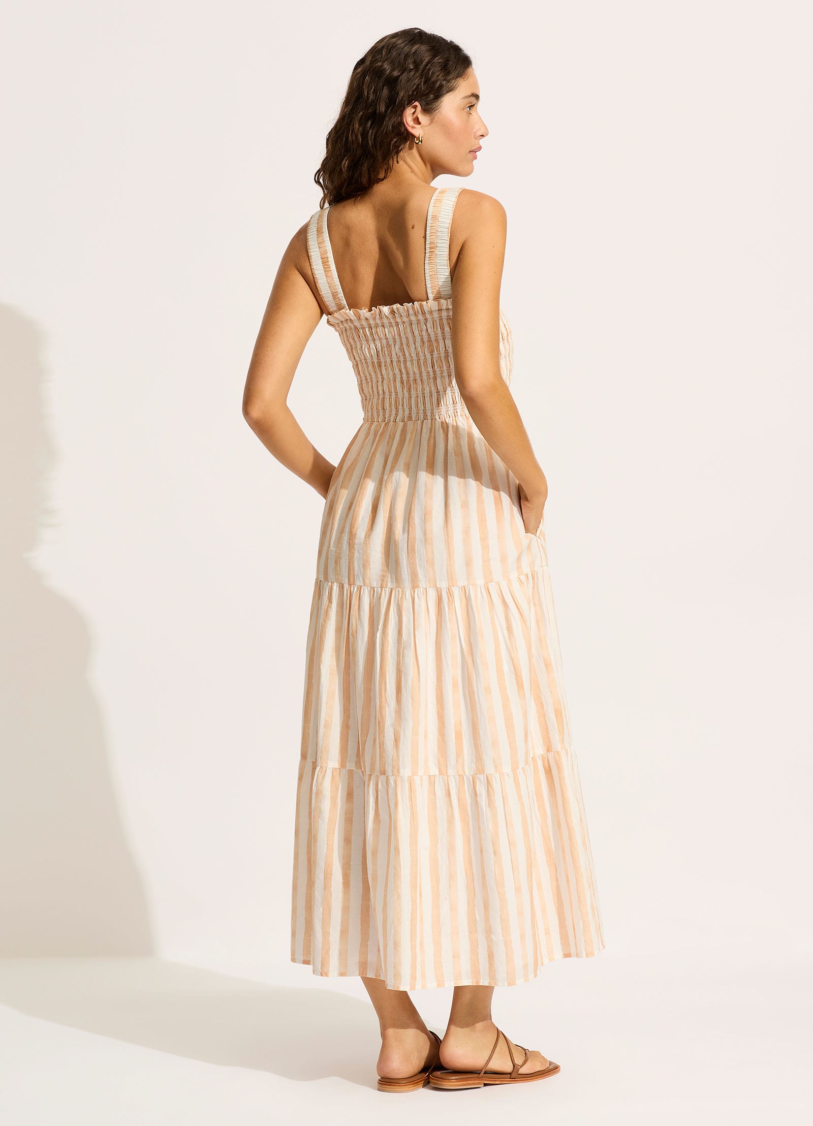 Shirred Midi Dress - Ecru - Ecru view 3