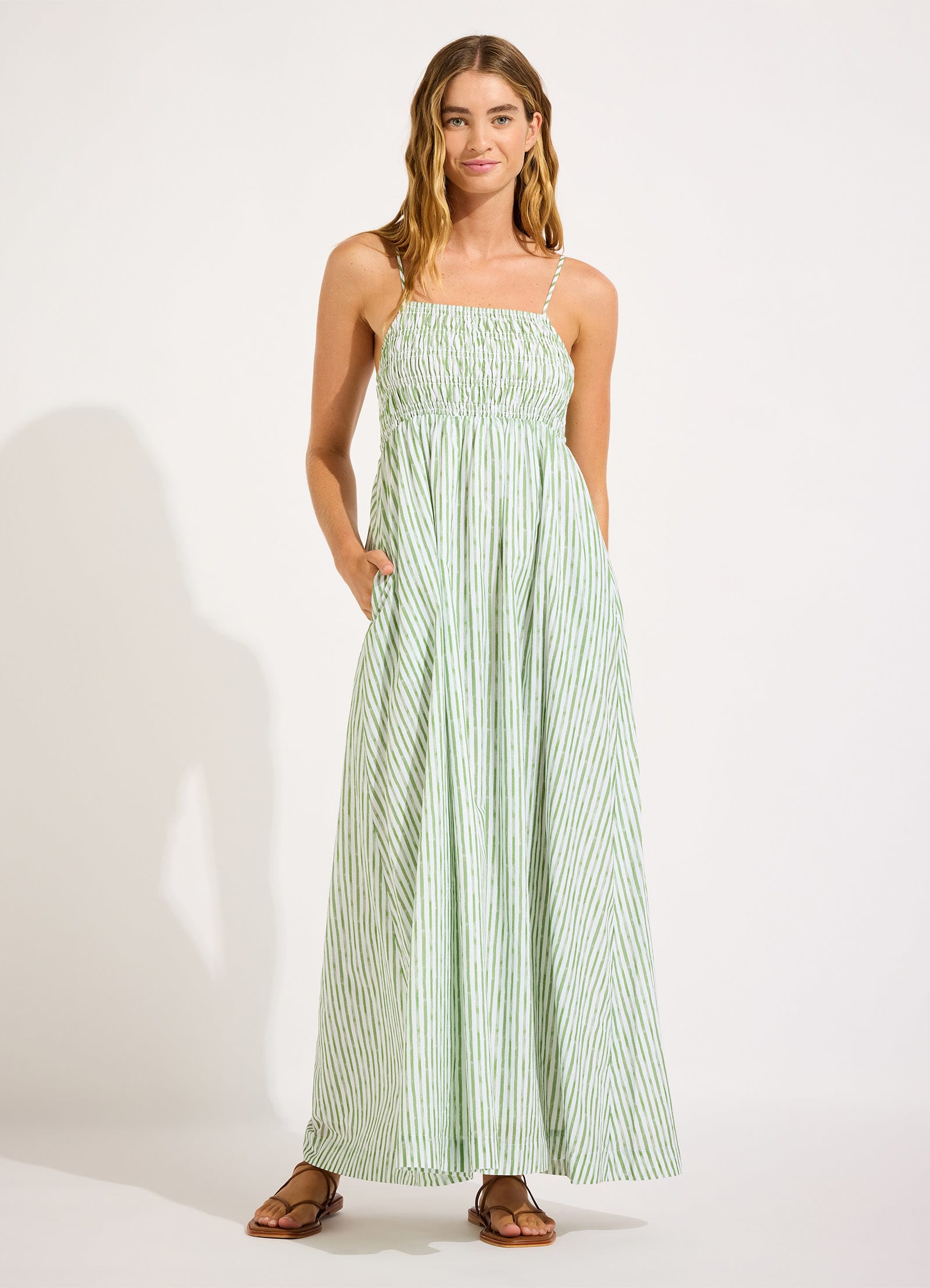 Shirred Midi Dress - Sage