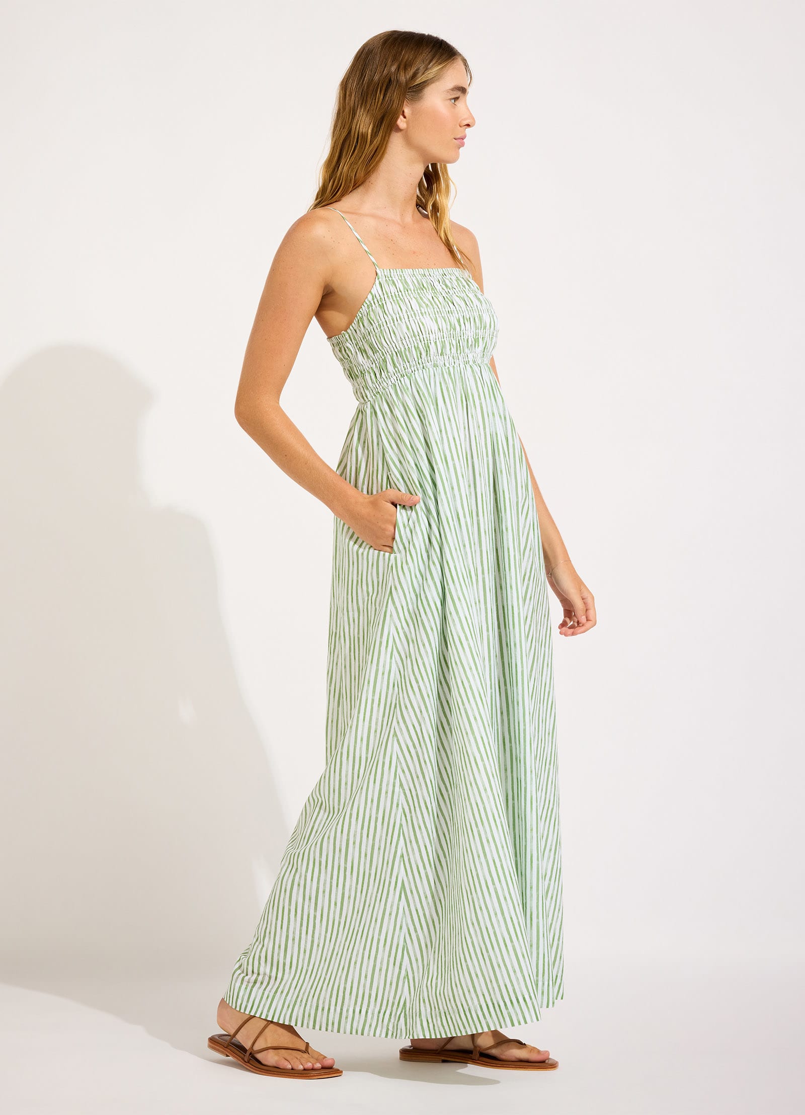 Shirred Midi Dress - Sage view 2