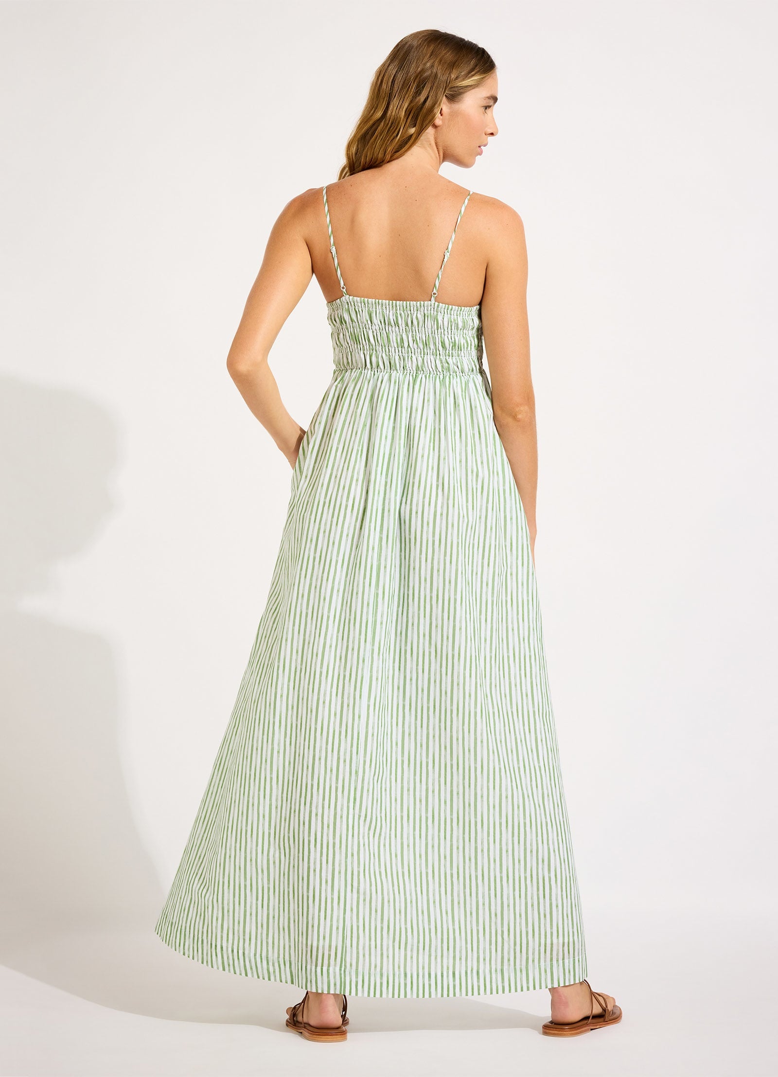 Shirred Midi Dress - Sage view 3