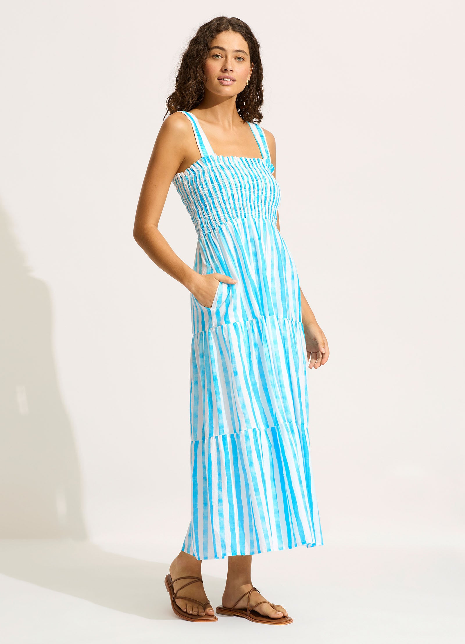 Shirred Midi Dress - Turquoise - Turquoise view 2