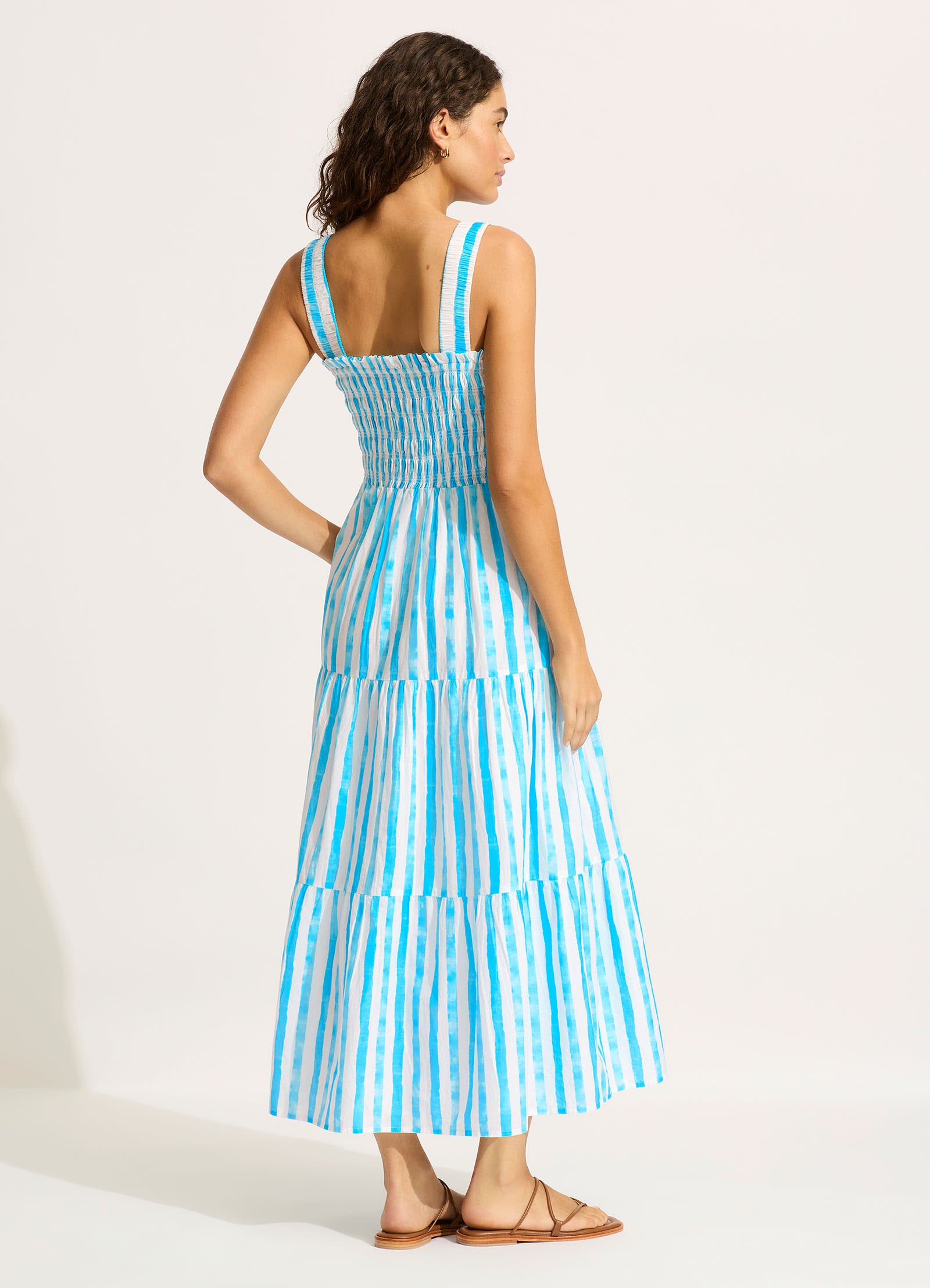 Shirred Midi Dress - Turquoise - Turquoise view 3