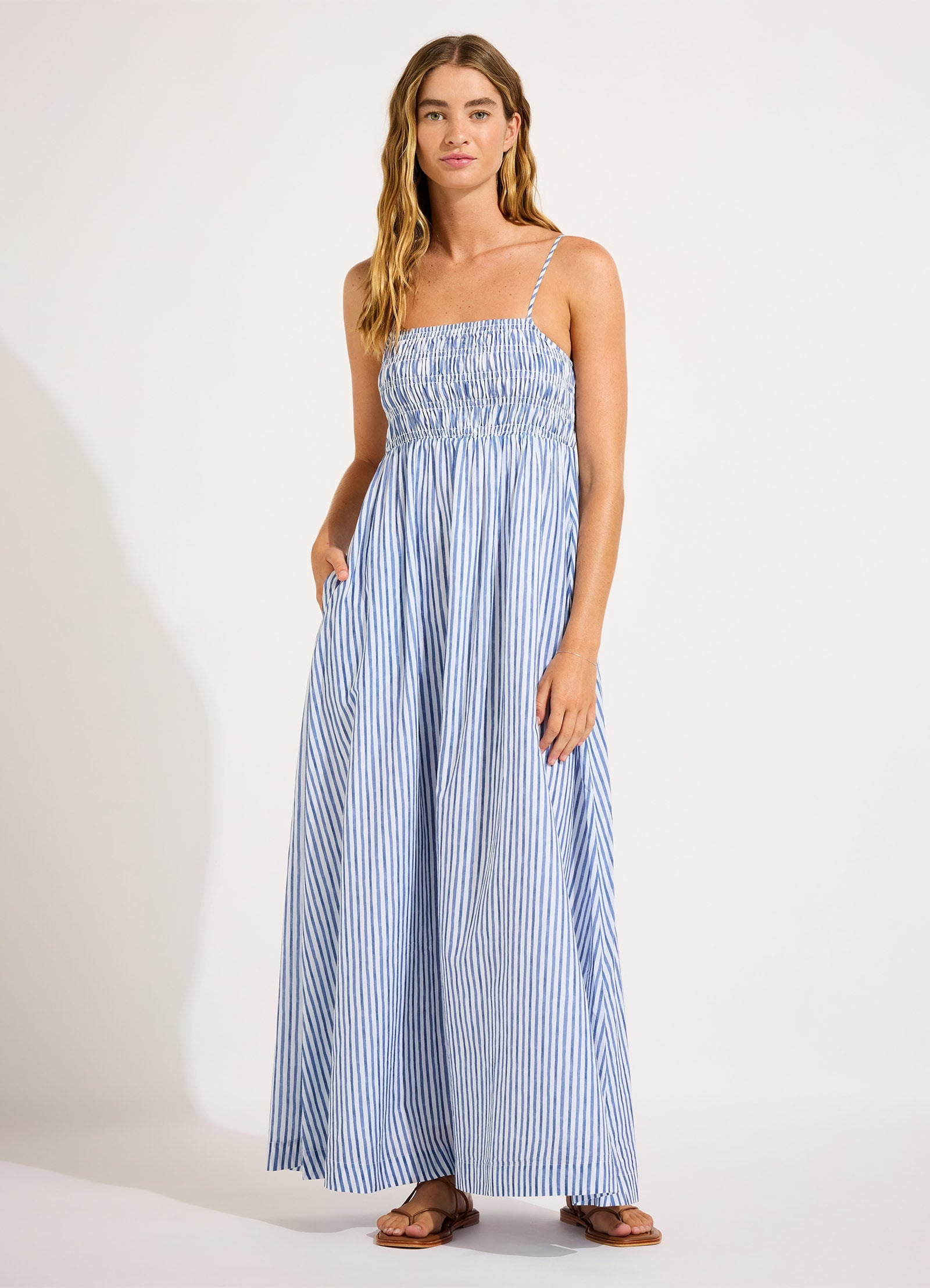 Shirred Midi Dress - Ultramarine