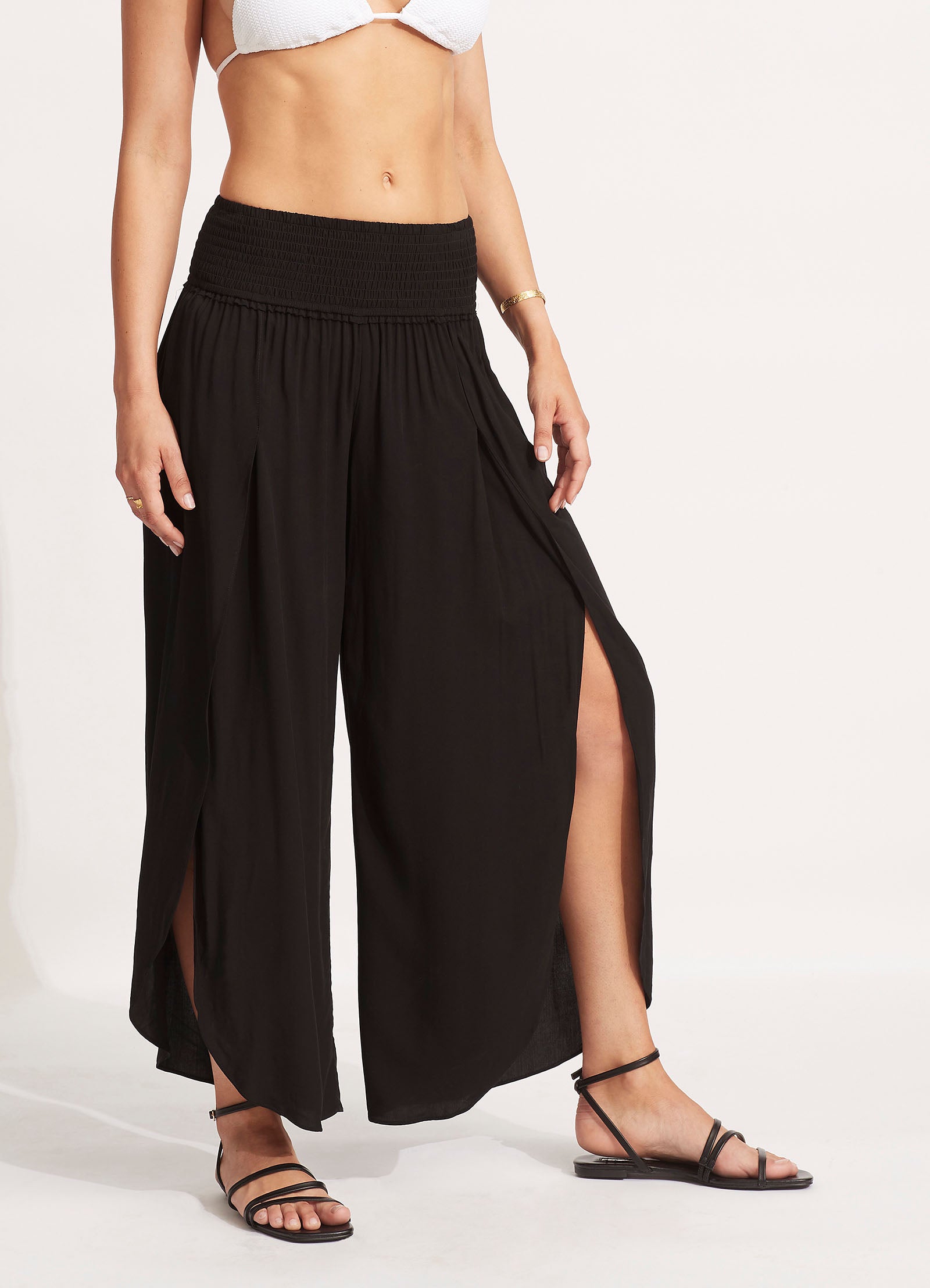 Shirred Waist Wrap Pant - Black - Black view 3