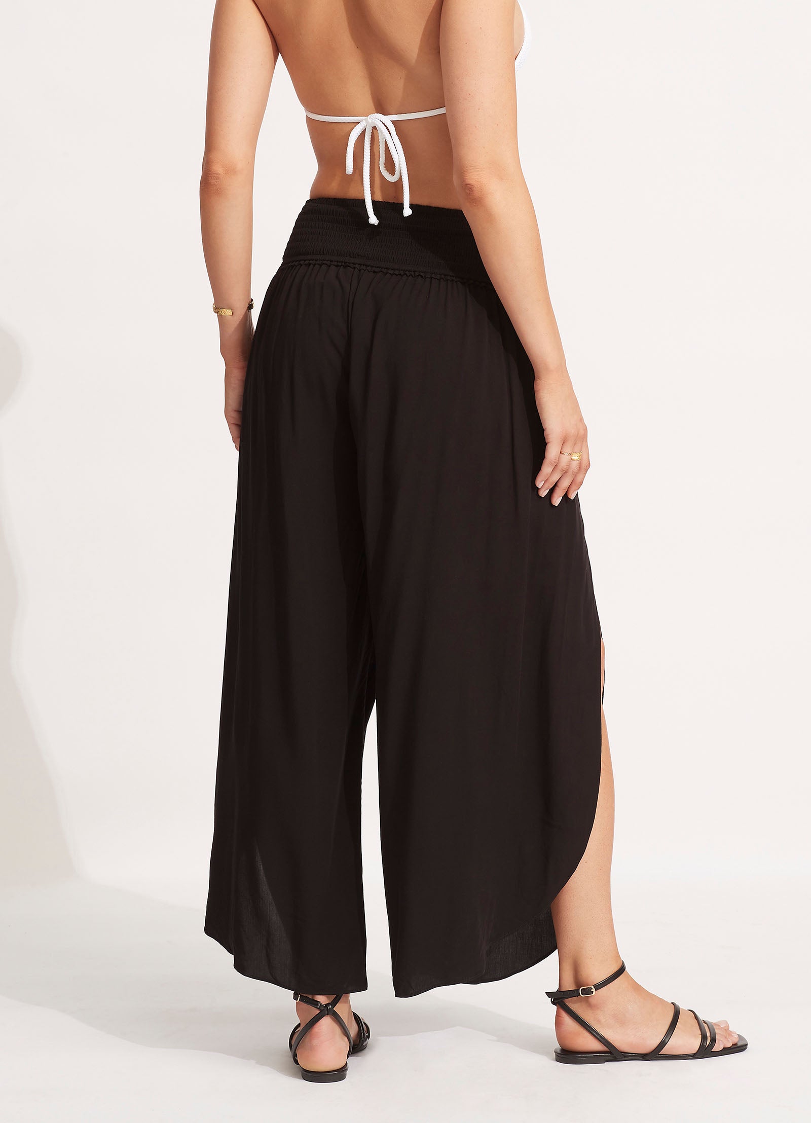 Shirred Waist Wrap Pant - Black - Black view 4