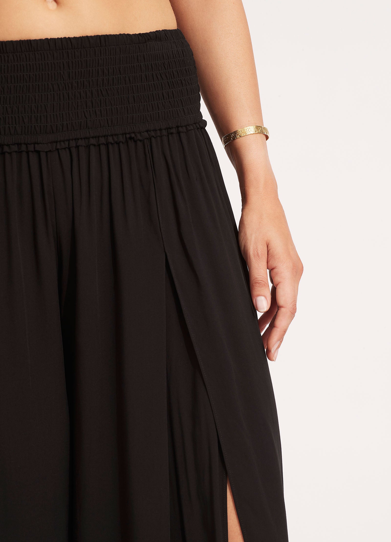 Shirred Waist Wrap Pant - Black - Black view 5