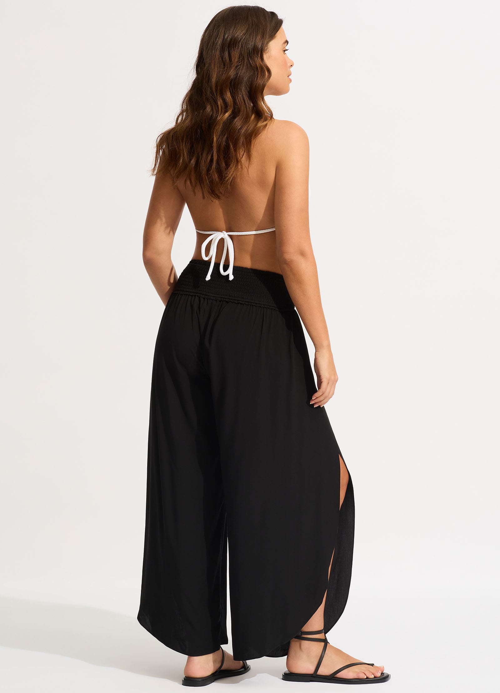 Shirred Waist Wrap Pant - Black - Black view 6