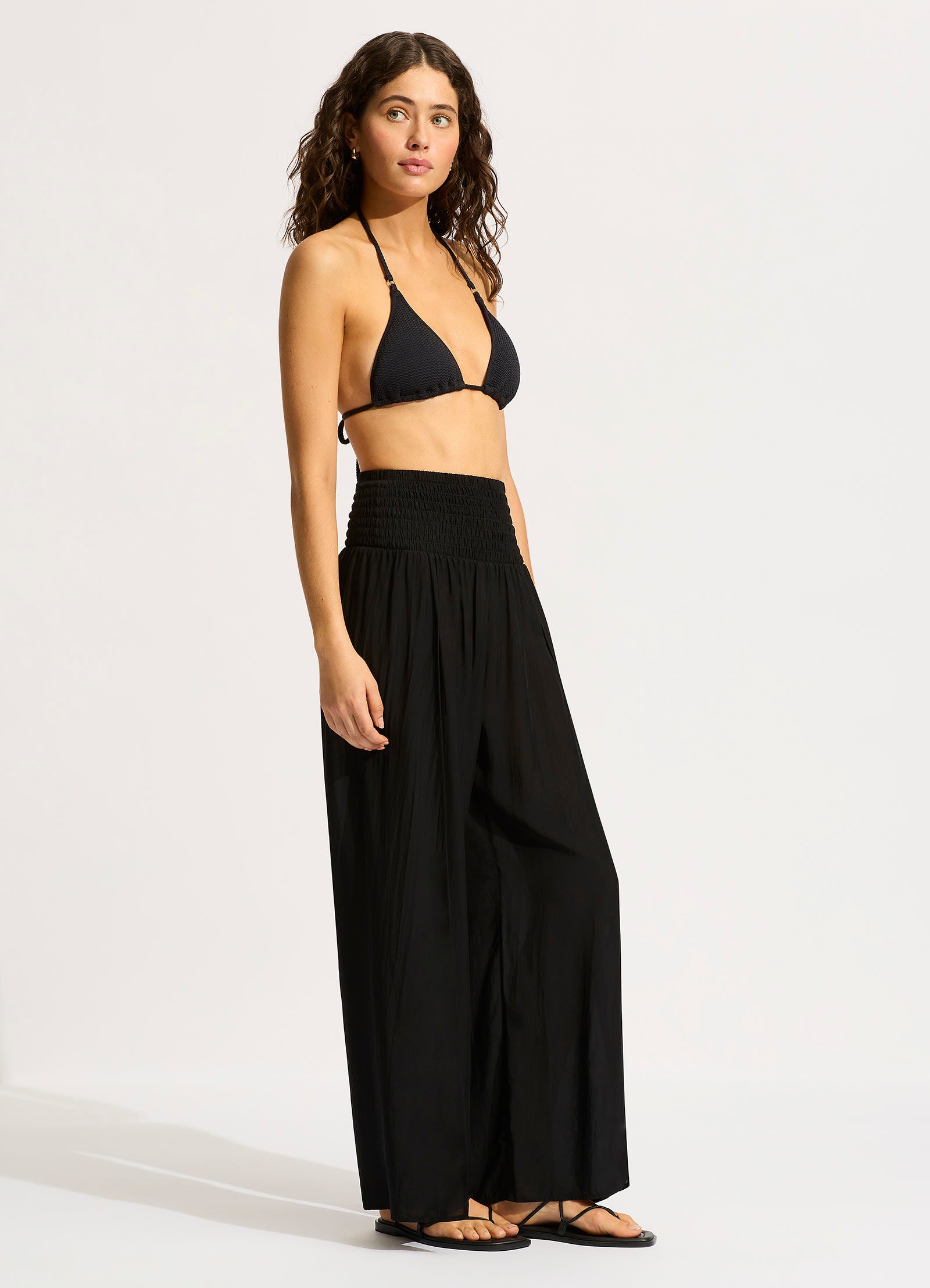 Shirred Waist Wrap Pant - Black - Black view 3