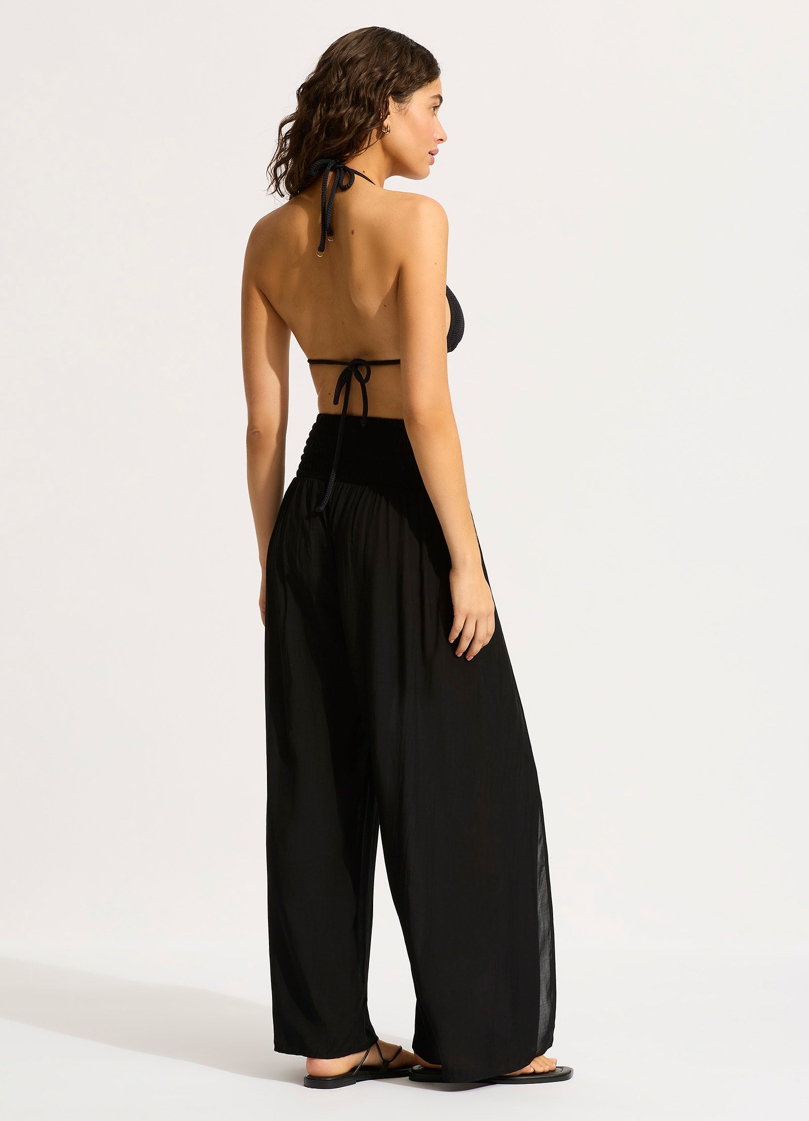 Shirred Waist Wrap Pant - Black - Black view 4