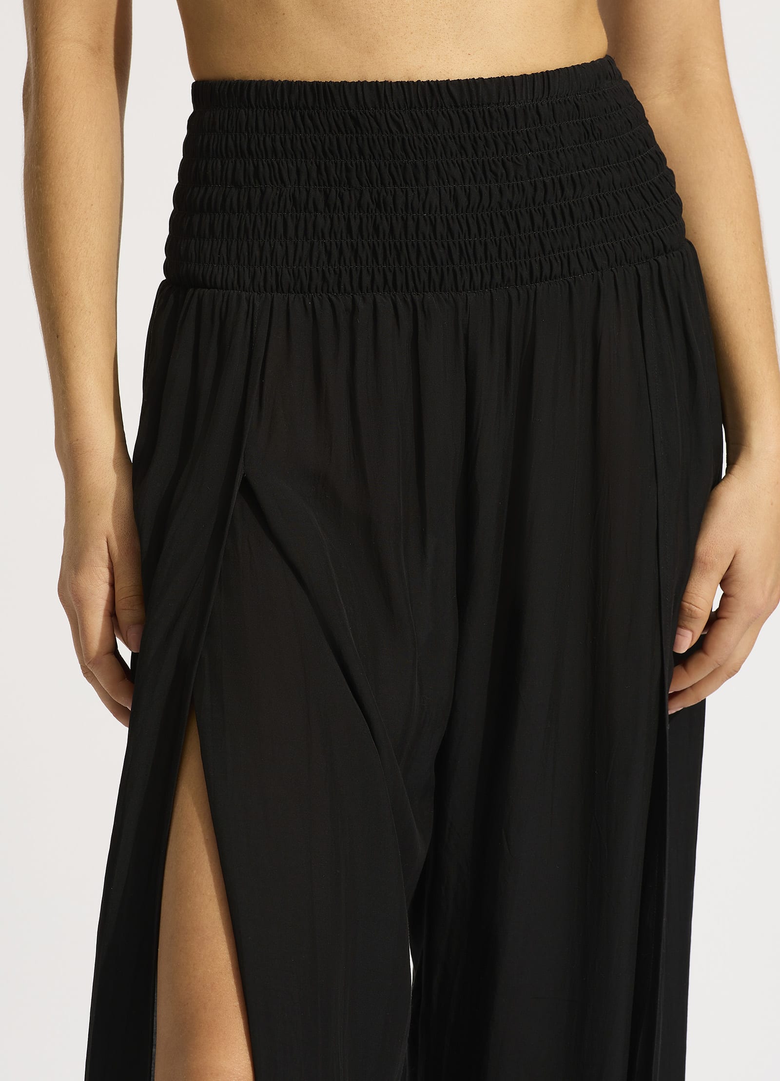 Shirred Waist Wrap Pant - Black - Black view 5