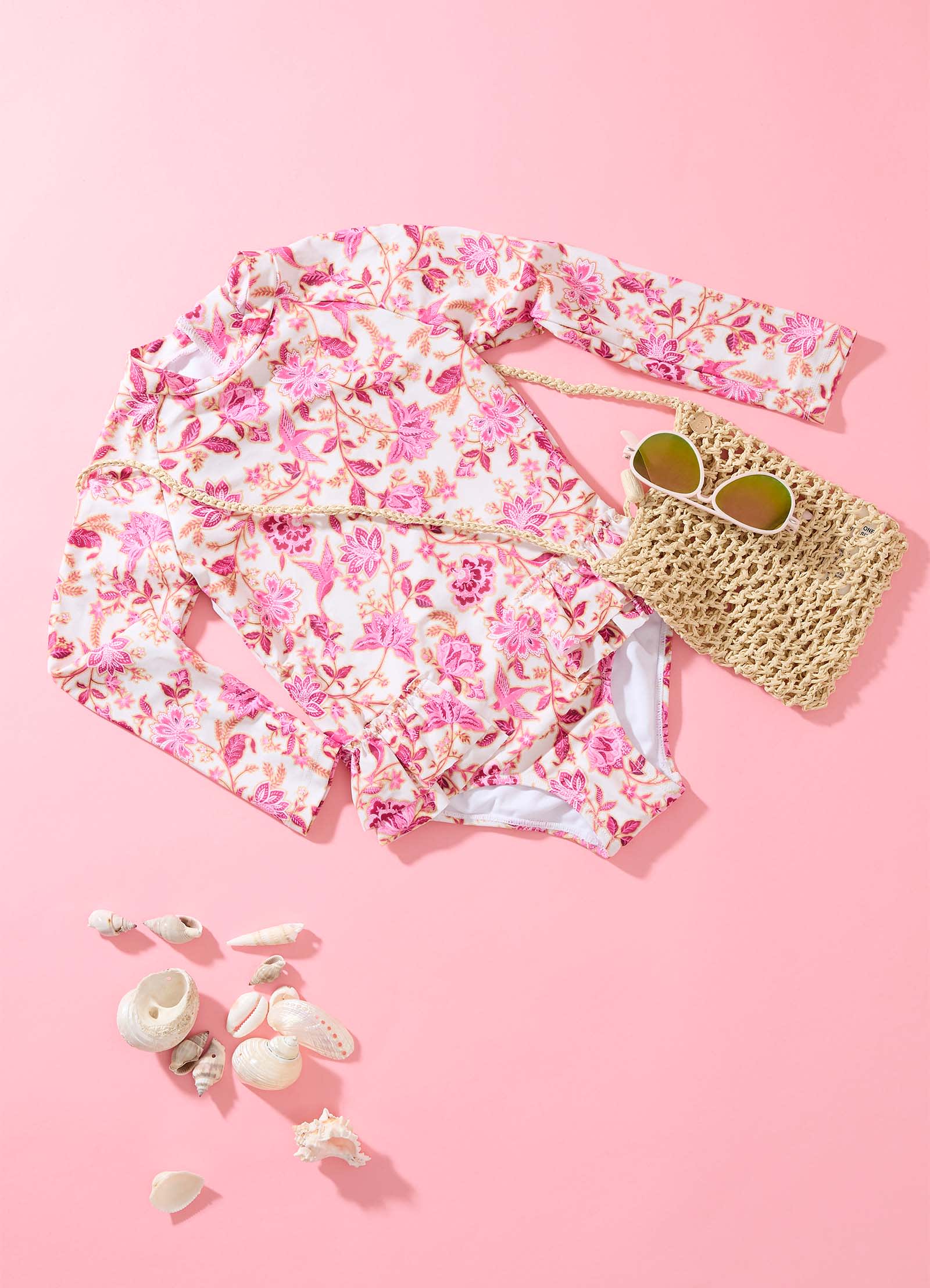 Silk Road Girls Frilled Hip Paddlesuit - Pink - Pink