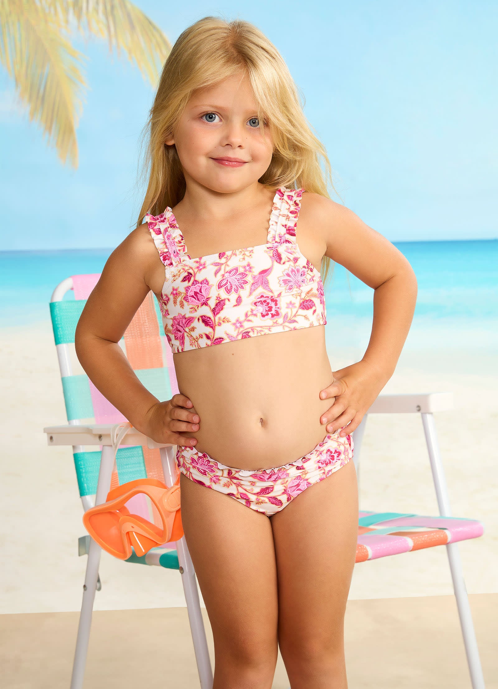 Silk Road Girls Mini Ruffle Bikini - Pink - Pink